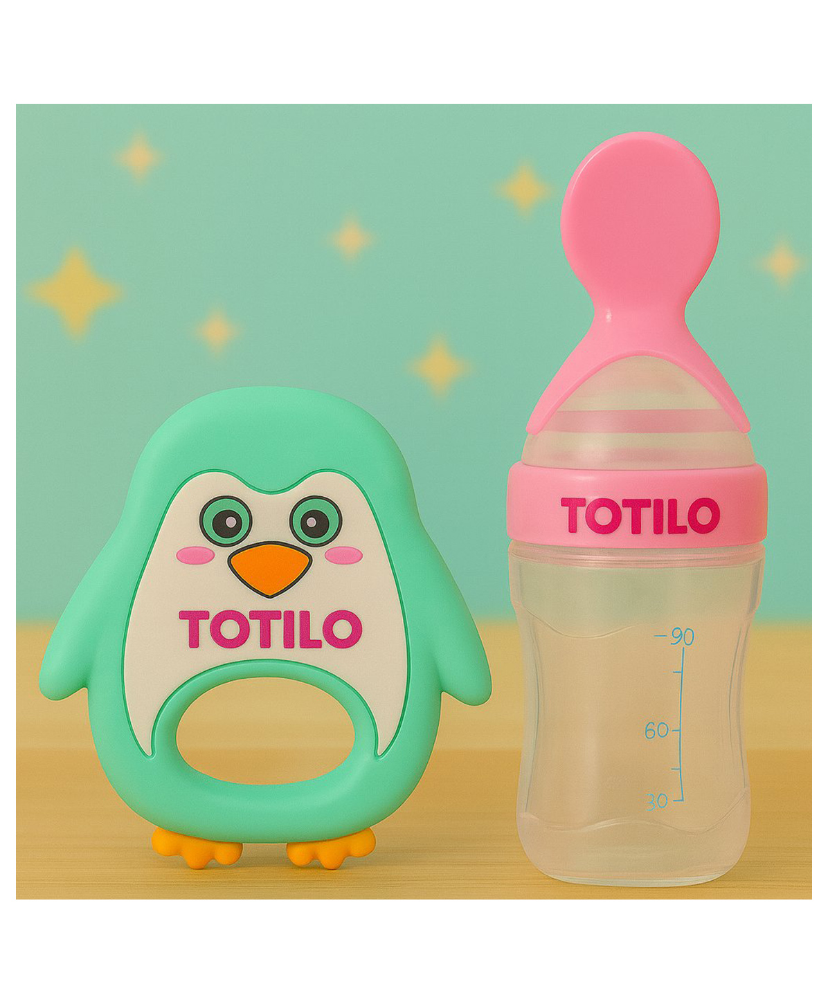 Totilo Baby Silicone Spoon Bottle with Soft Teether Feeder Combo , BPA Free Feeding Set- Pink & Green-image-28