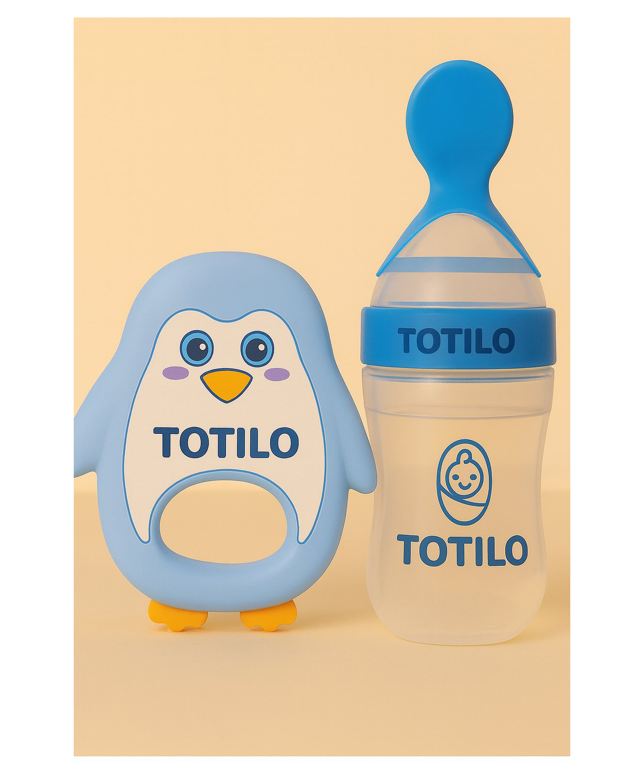Totilo Baby Silicone Spoon Bottle with Soft Teether Feeder Combo , BPA Free Feeding Set- Blue & Blue-image-44