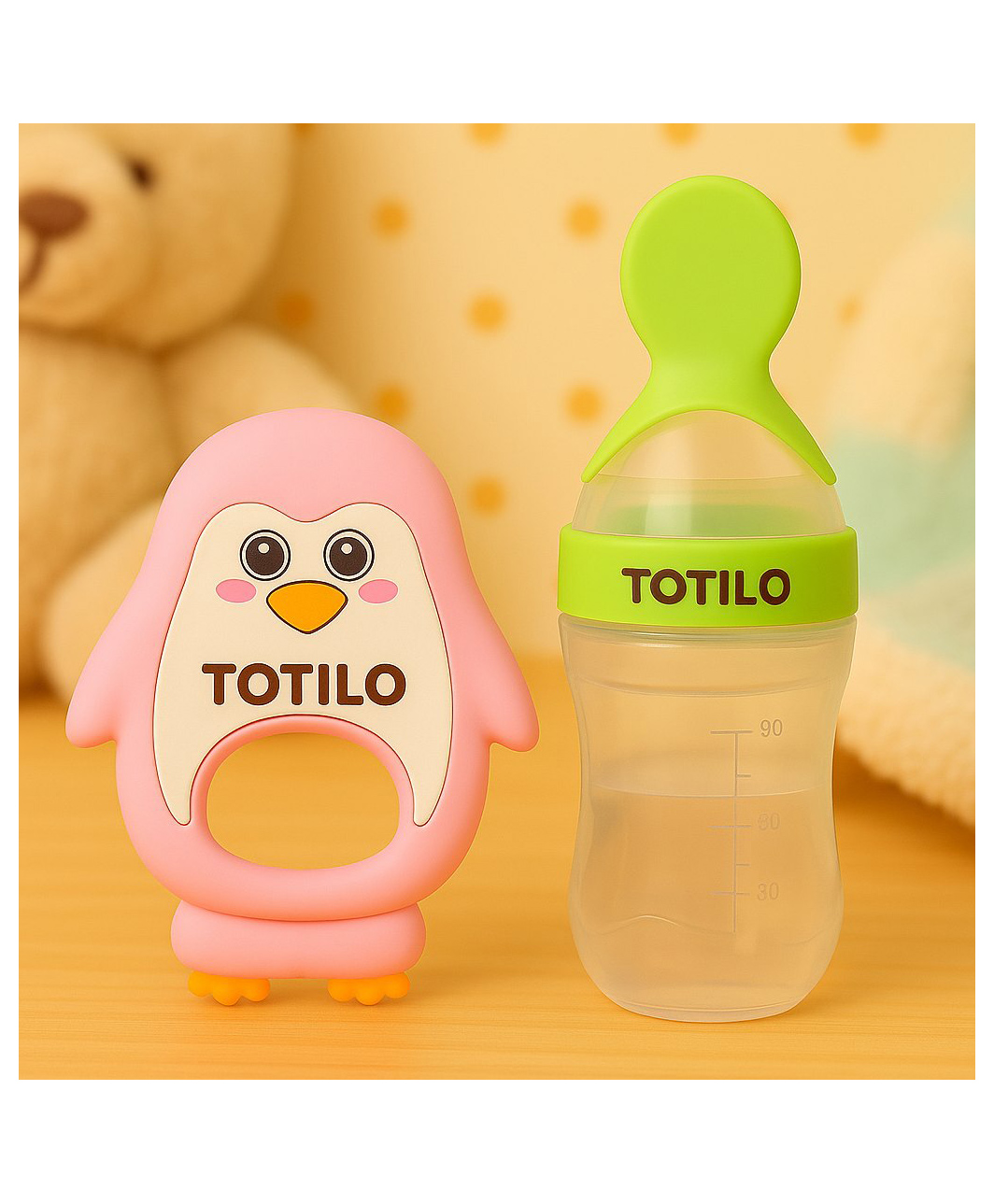 Totilo Baby Silicone Spoon Bottle with Soft Teether Feeder Combo , BPA Free Feeding Set- Green & Pink-image-47