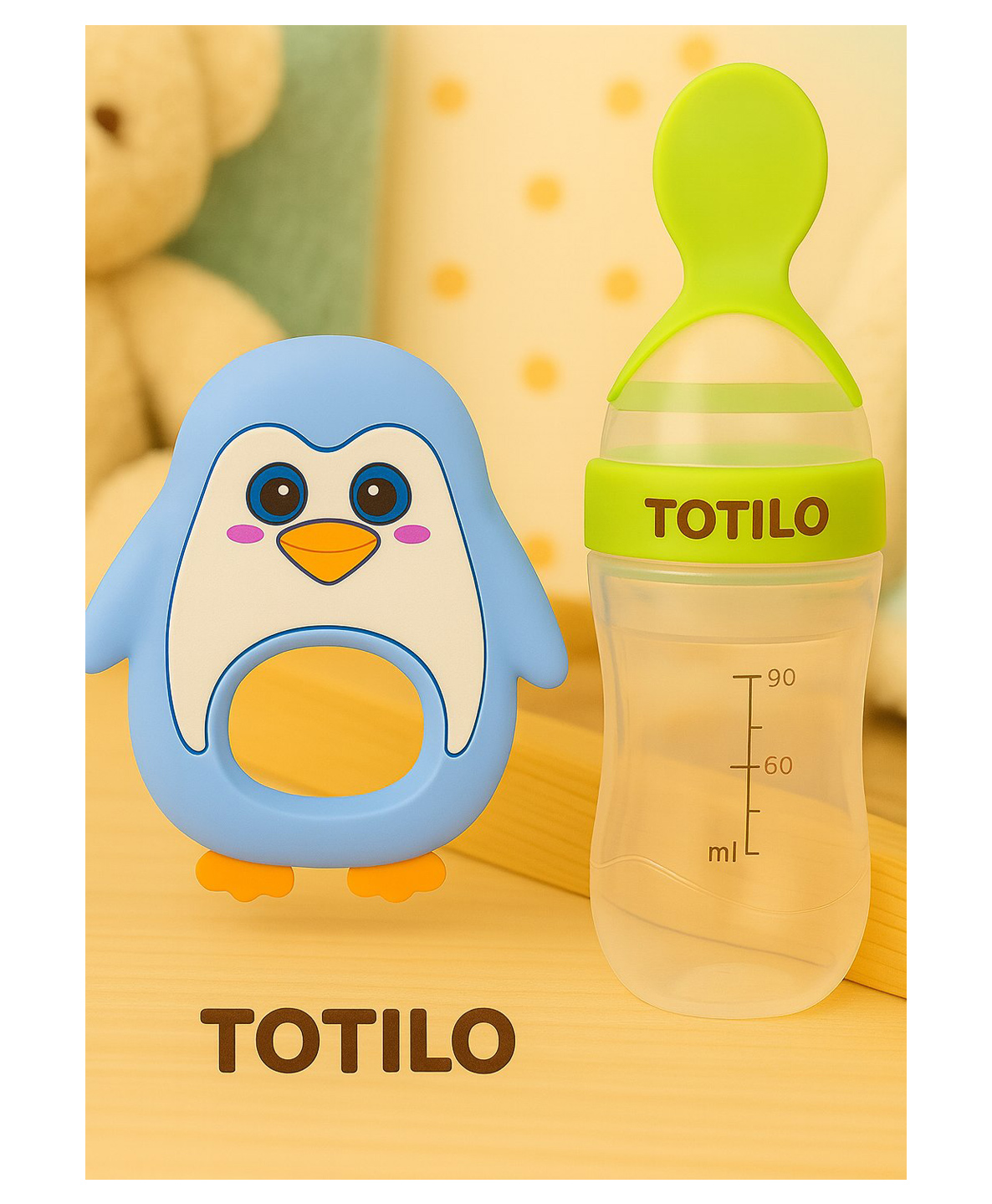 Totilo Baby Silicone Spoon Bottle with Soft Teether Feeder Combo , BPA Free Feeding Set- Green & Blue-image-40