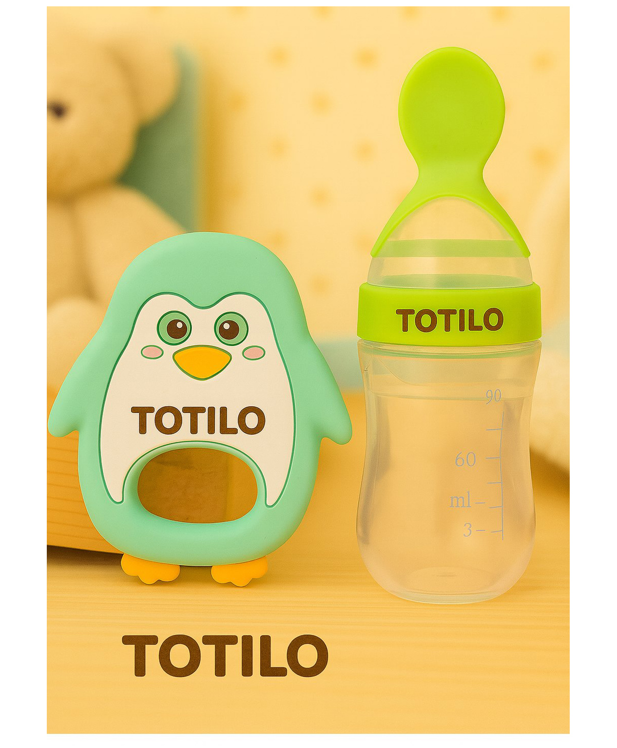 Totilo Baby Silicone Spoon Bottle with Soft Teether Feeder Combo , BPA Free Feeding Set- Green & Green-image-41