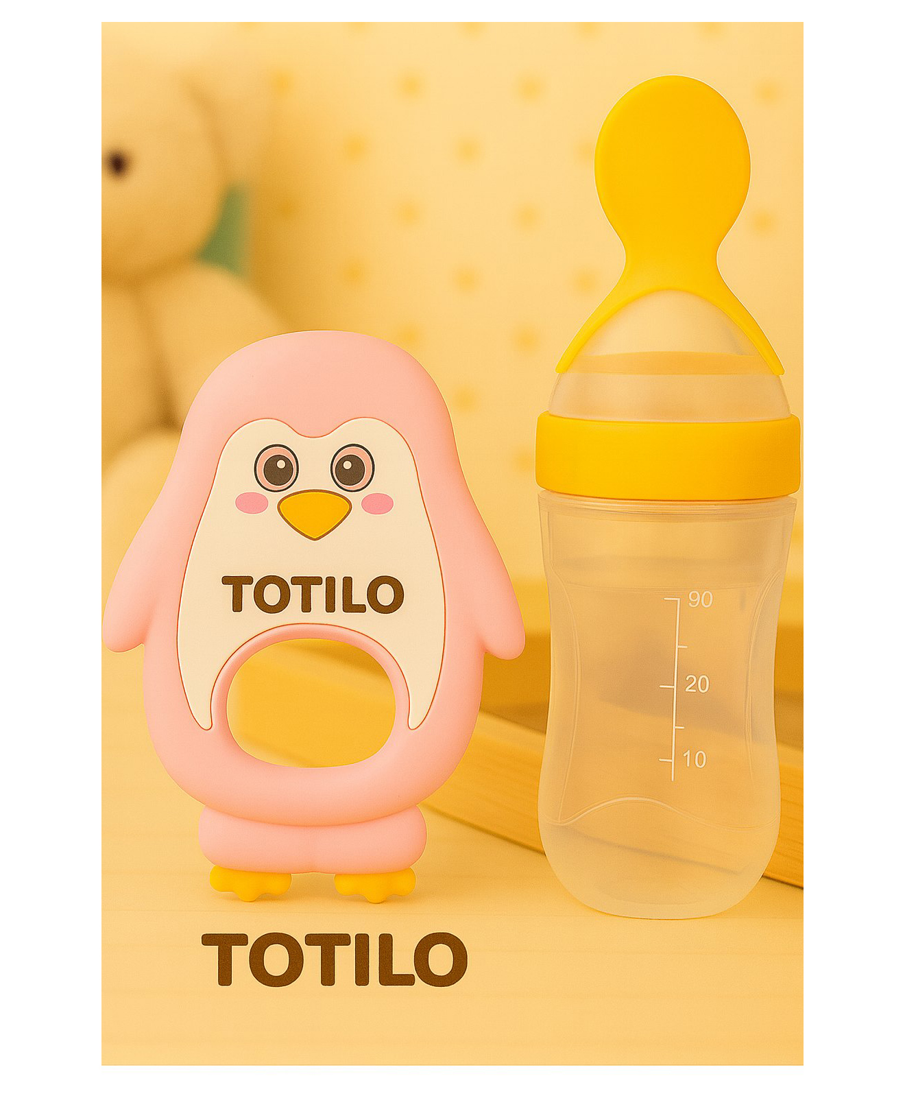 Totilo Baby Silicone Spoon Bottle with Soft Teether Feeder Combo , BPA Free Feeding Set- Yellow & Pink-image-46