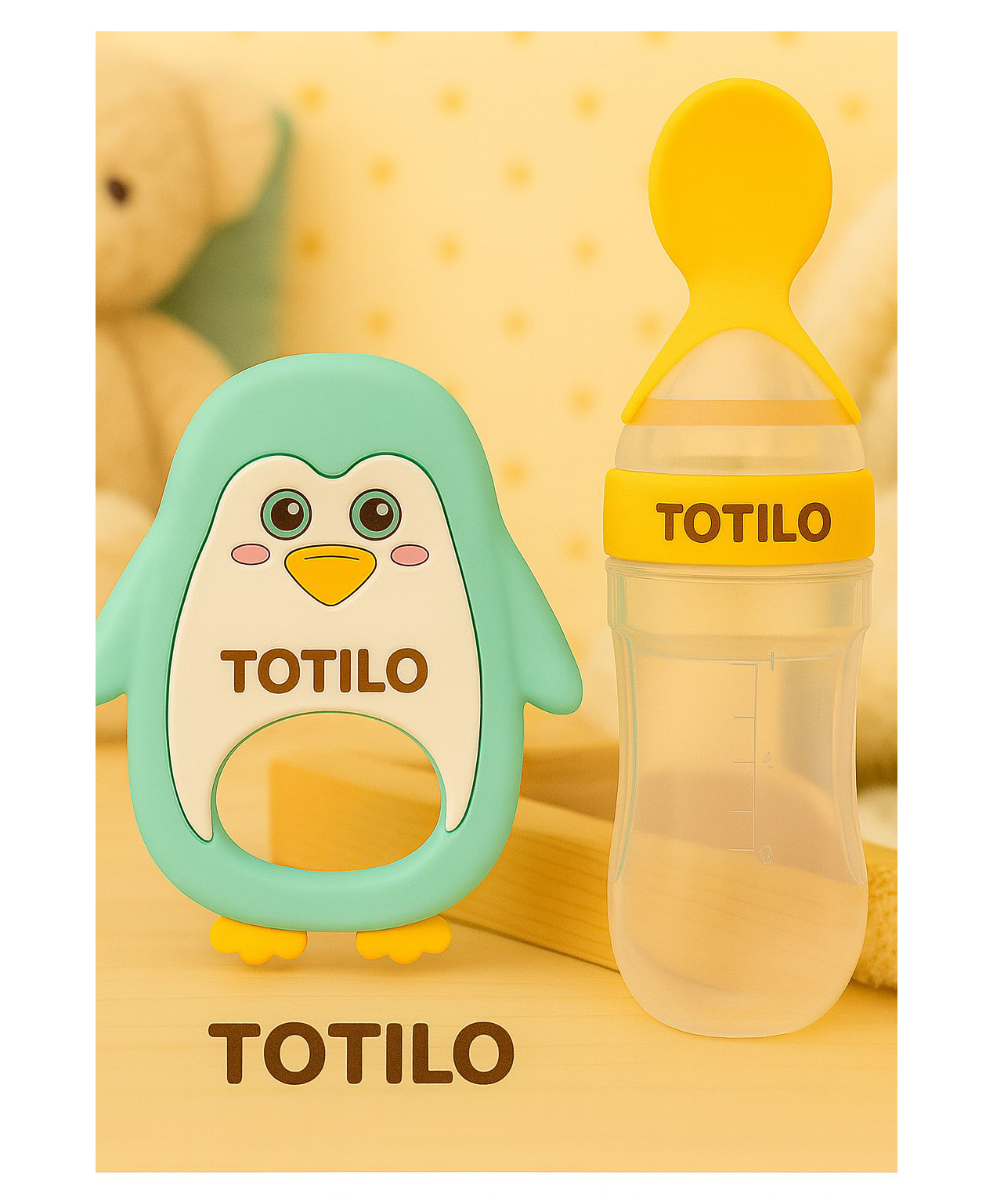 Totilo Baby Silicone Spoon Bottle with Soft Teether Feeder Combo , BPA Free Feeding Set- Yellow & Green-image-47
