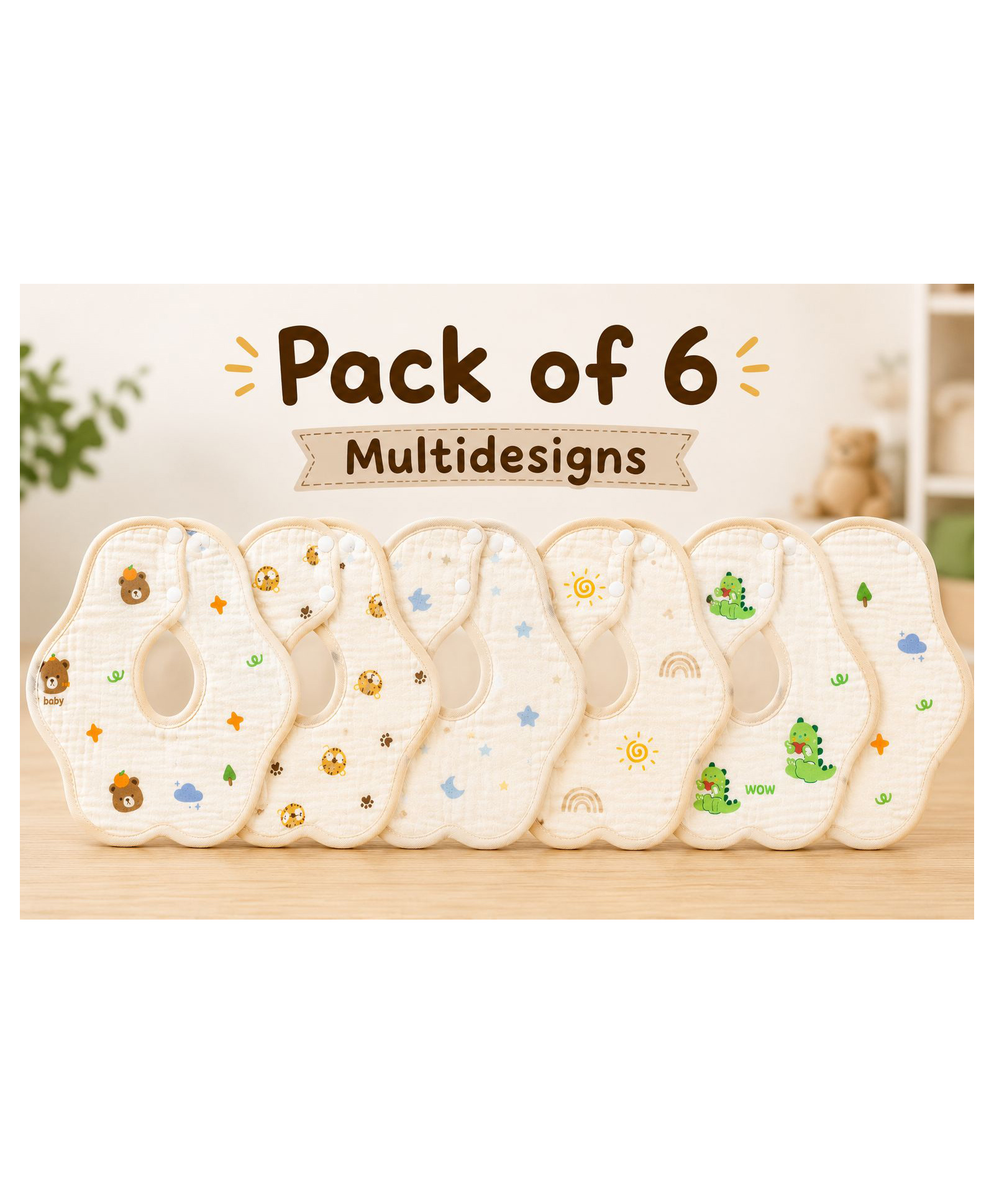 Totilo Muslin Button Bibs For Baby- Assorted Colours- Pack Of 6-image-49