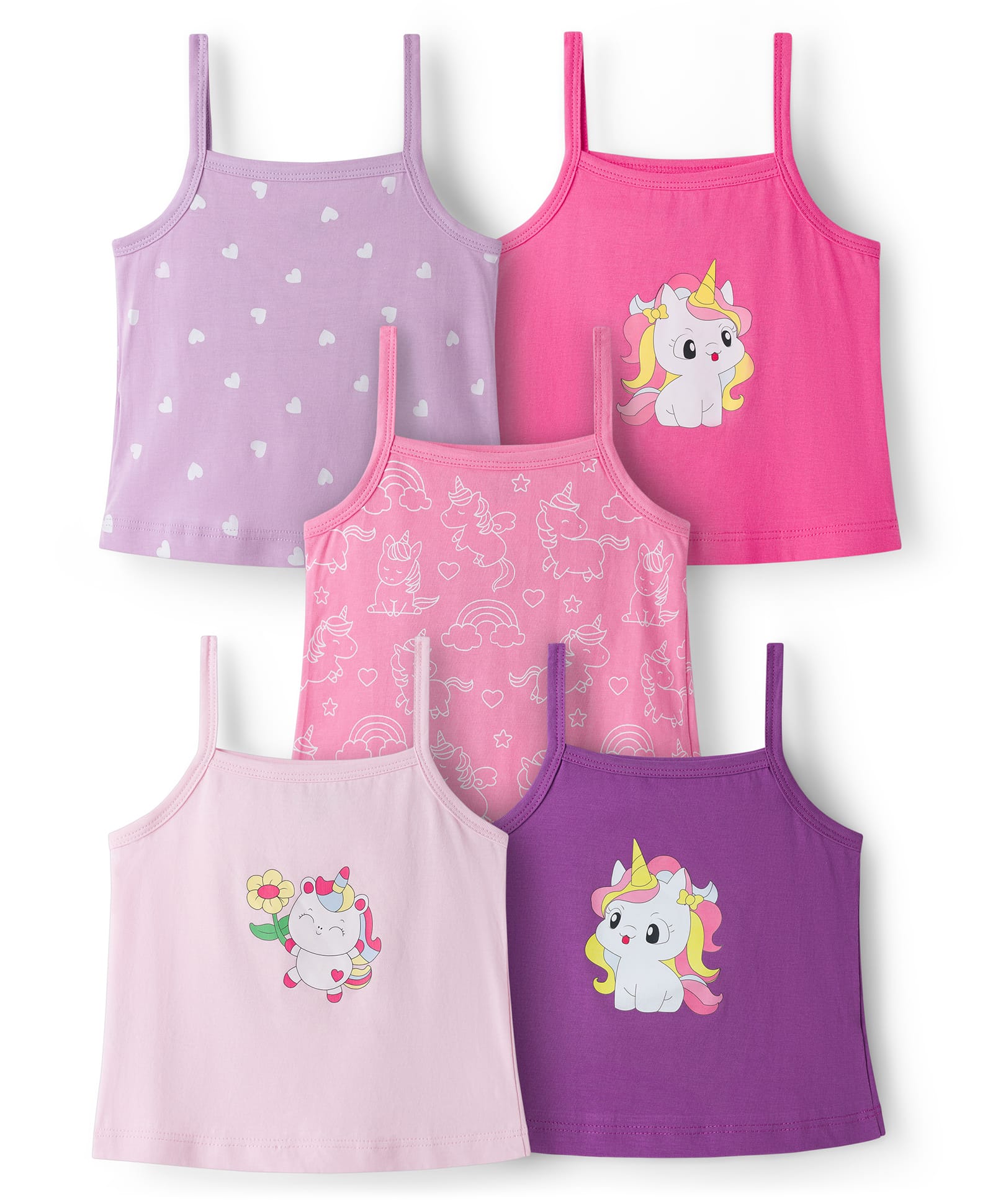Doodle Poodle 100% Cotton Knit Singlet Sleeves Unicorn Printed Slips Pack of 5 - Multicolor-image-7