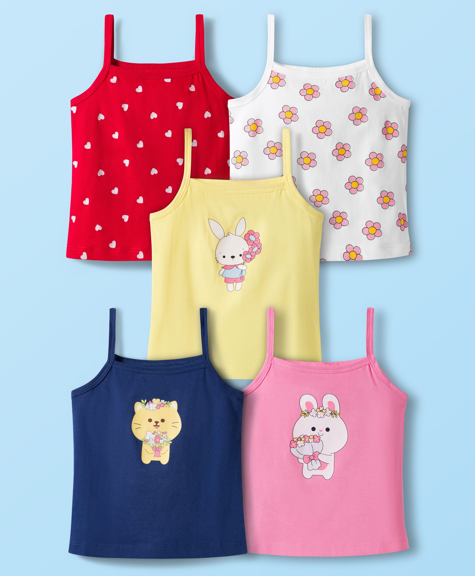 Doodle Poodle 100% Cotton Single Jersey Knit Sleeveless Slips With Floral Print Pack Of 5 - Multicolour-picture-27