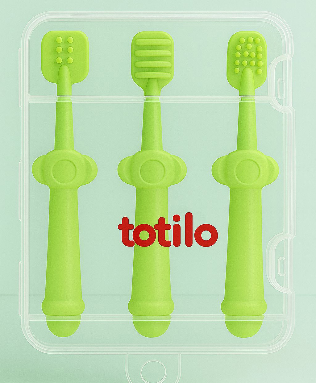 Totilo Baby Toothbrush 3 In 1 Silicone Toothbrush Set| Tongue Cleaner + U Shape Toothbrush + Toothbrush - Green-image-35
