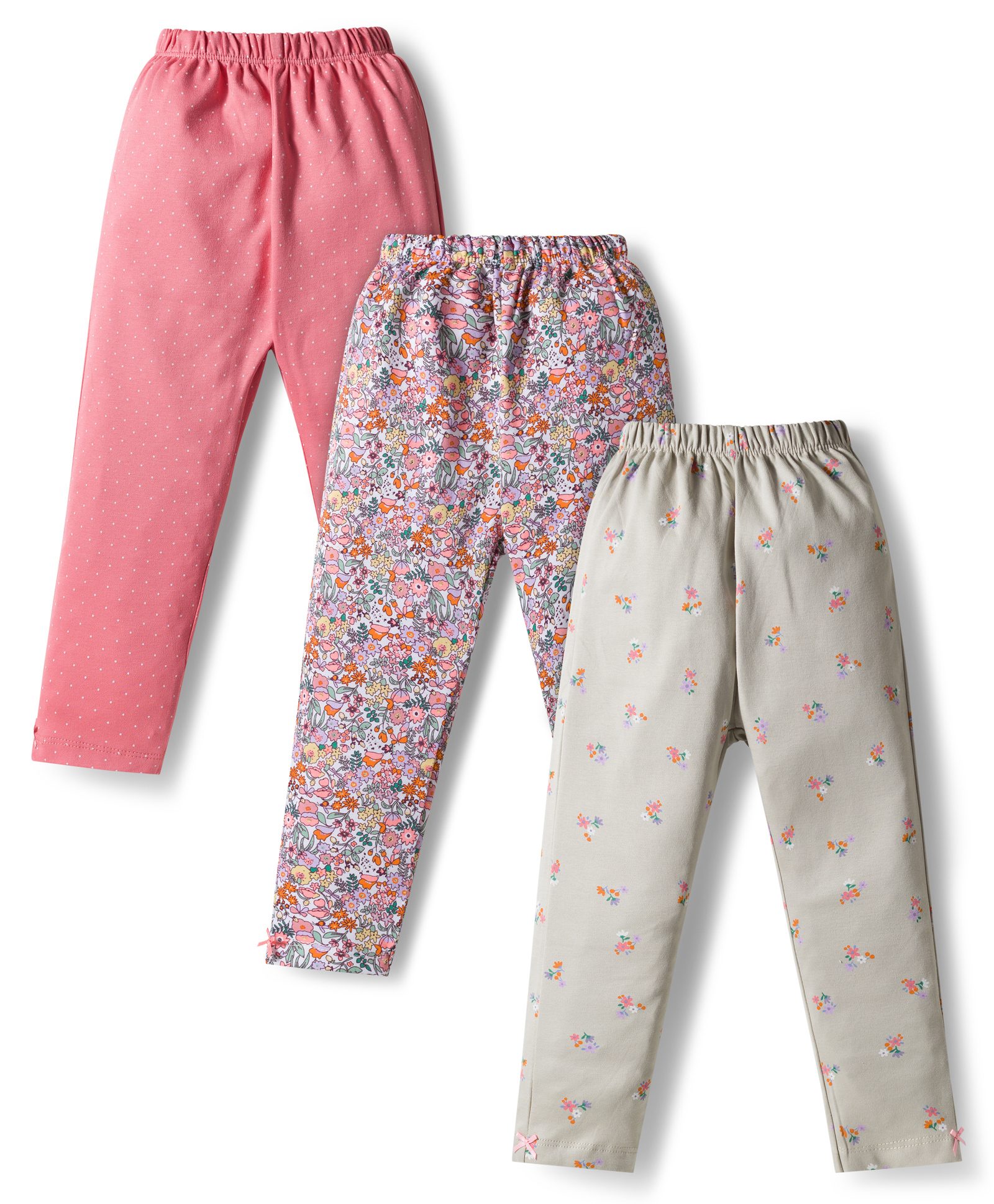 Simply Interlock Knit Full Length Leggings With Floral Print Pack Of 3 - Pink & Offwhite-picture-12