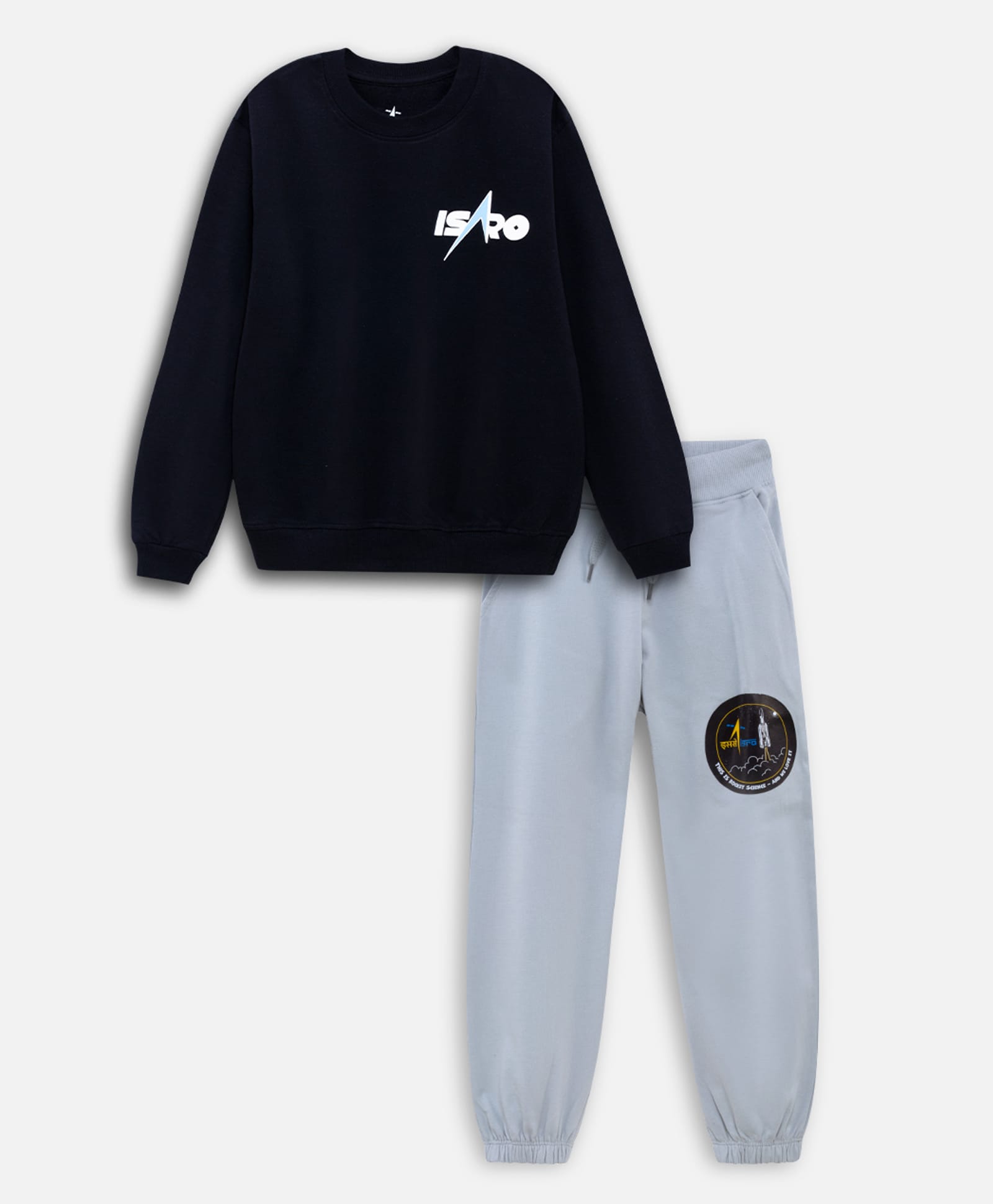 Nap Chief Pure Cotton Knit Full Sleeves ISRO Space Theme Printed Relaxed Fit Winter Sweatshirt With Joggers Set - Jet Black-picture-34