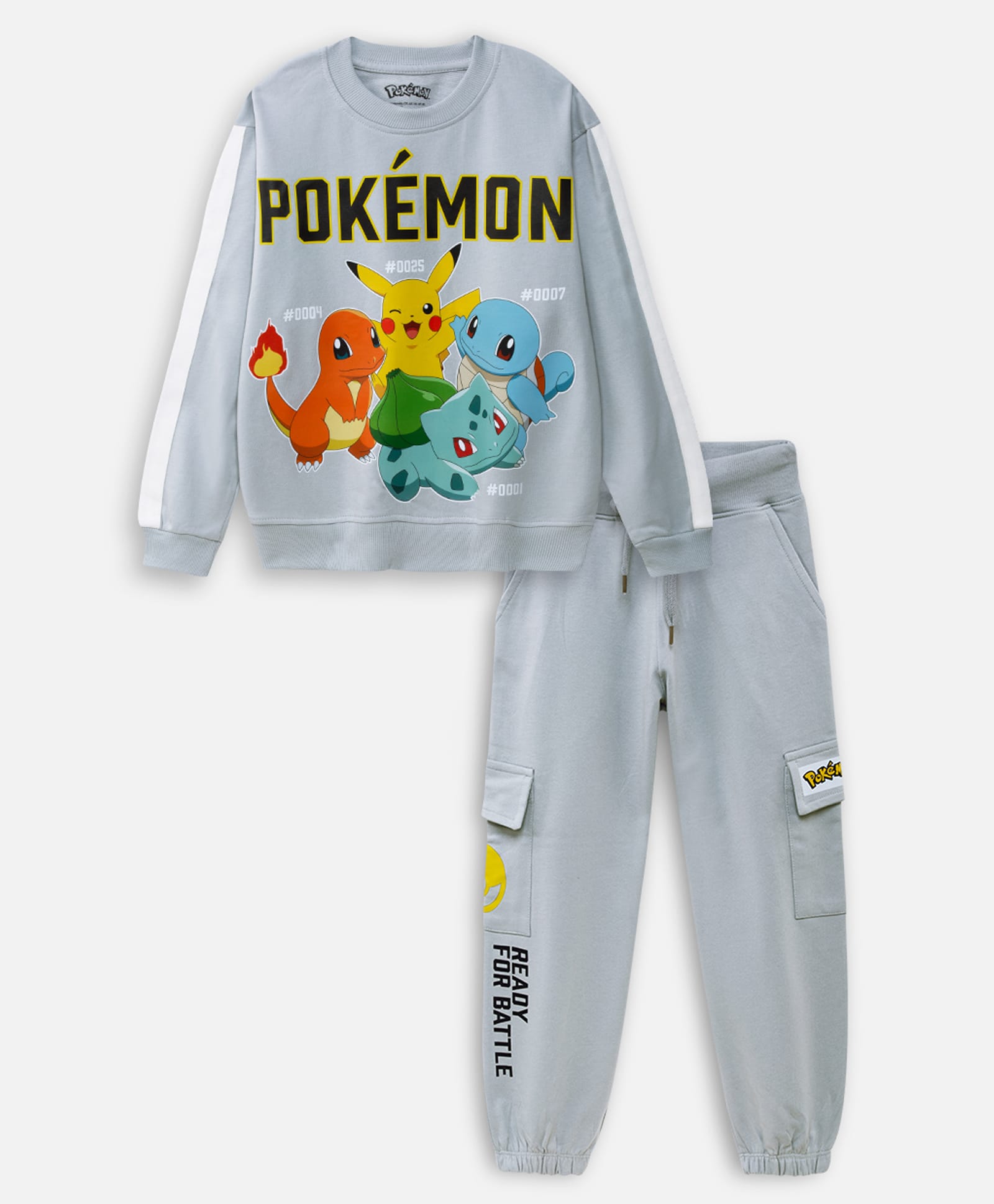 Nap Chief Cotton Knit Pokemon Featuring Full Sleeves Characters Printed Relaxed Fit Winter Sweatshirt With Joggers Set - Light Grey-image-3