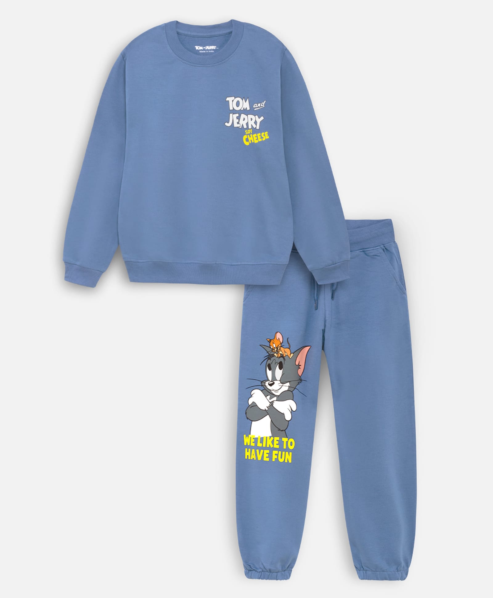 Nap Chief Pure Cotton Knit Warner Bros Featuring Full Sleeves Tom & Jerry Back Printed Relaxed Fit Winter Sweatshirt With Joggers Set - Blue-picture-29