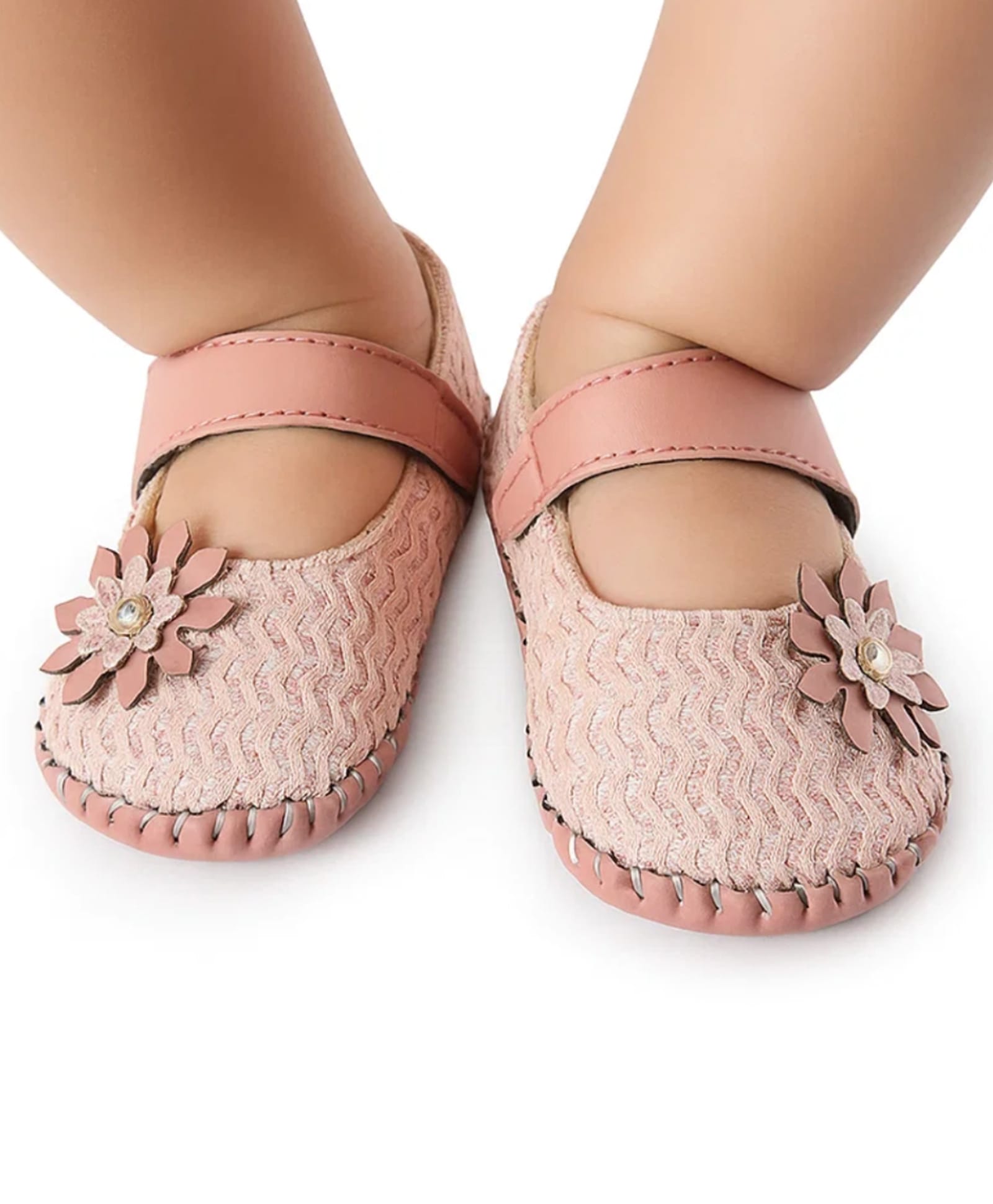 Neska Moda Floral Applique Detailed Velcro Closure Mary Jane Ballerinas - Pink-picture-16