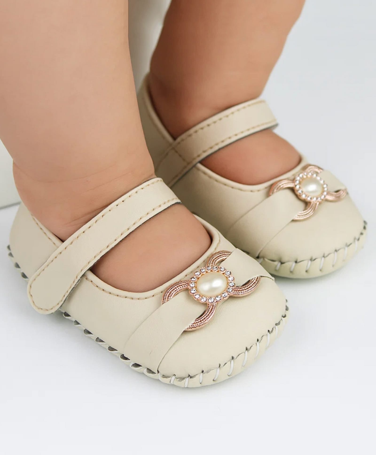 Neska Moda Bow Applique Detailed Velcro Closure Mary Jane Ballerinas - Beige-picture-17