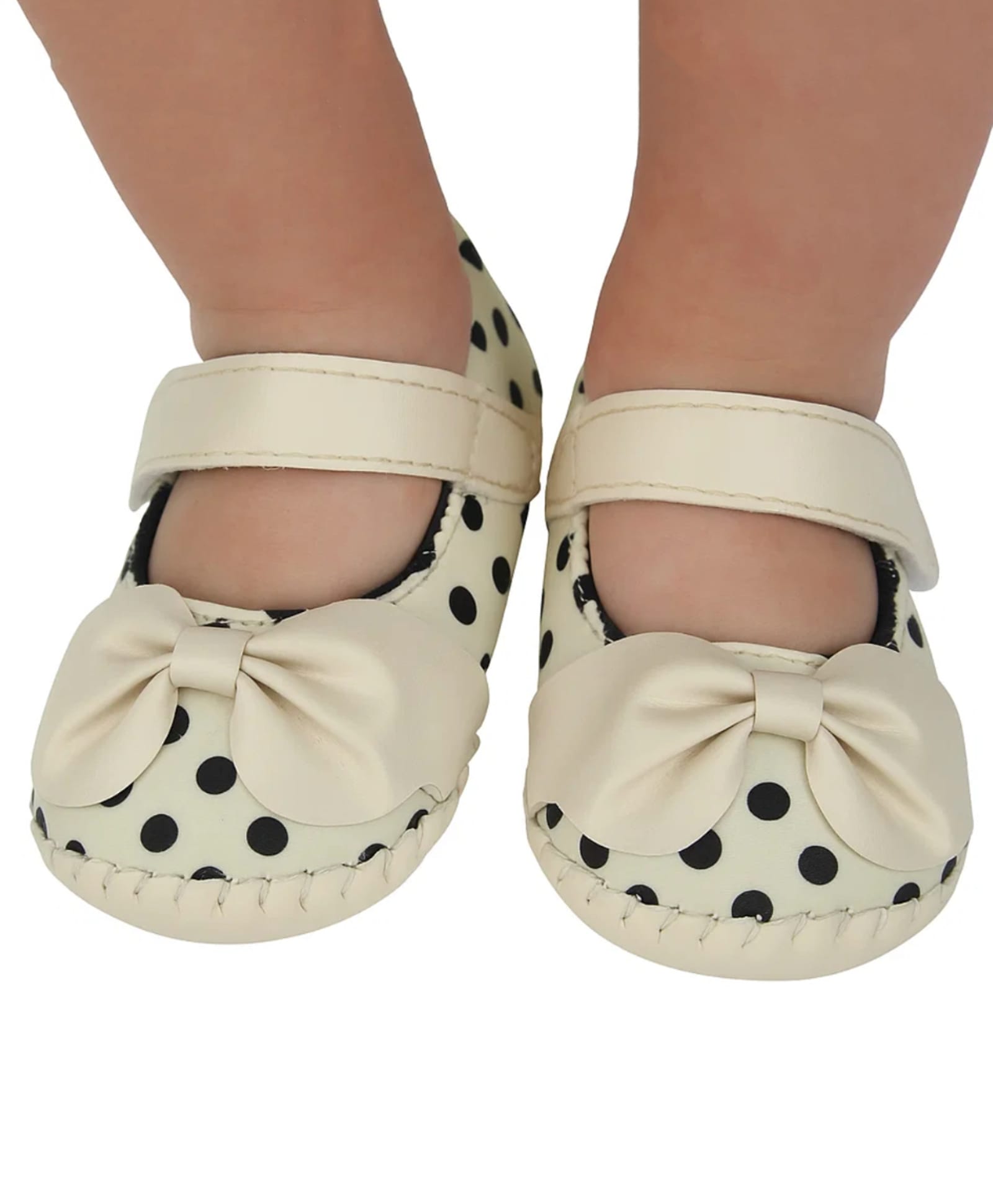 Neska Moda Polka Dot Bow Applique Velcro Ballerinas - Beige-picture-21