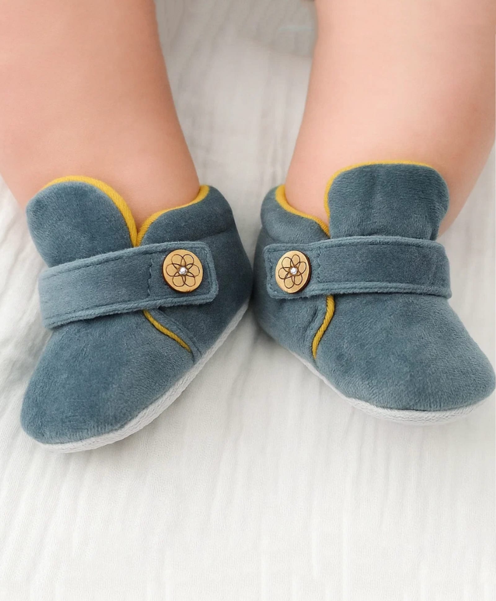 Neska Moda Solid Velcro Closure Booties - Grey & Yellow-image-26