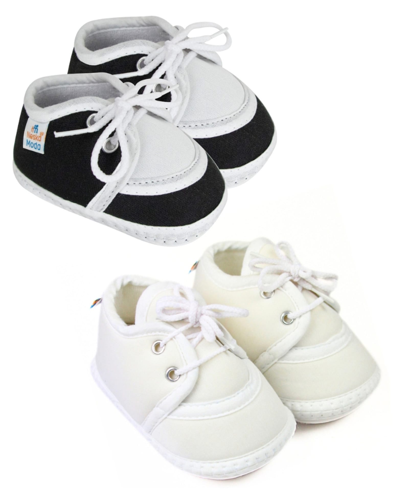 Neska Moda Pack Of 2 Colour Blocked Lace Up Booties - Black & White-picture-18