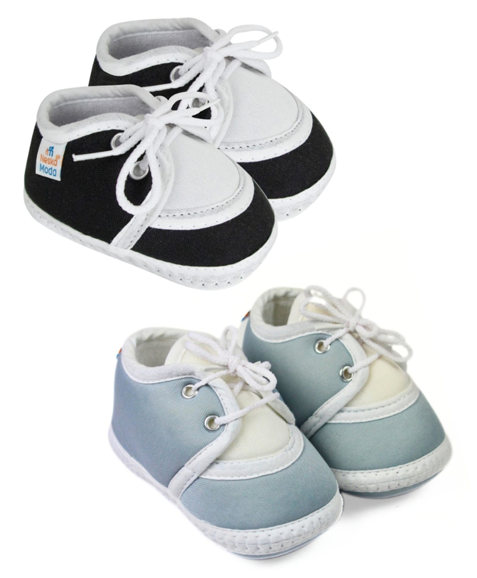 Neska Moda Pack Of 2 Colour Blocked Lace Up Booties - Black & Grey-picture-31