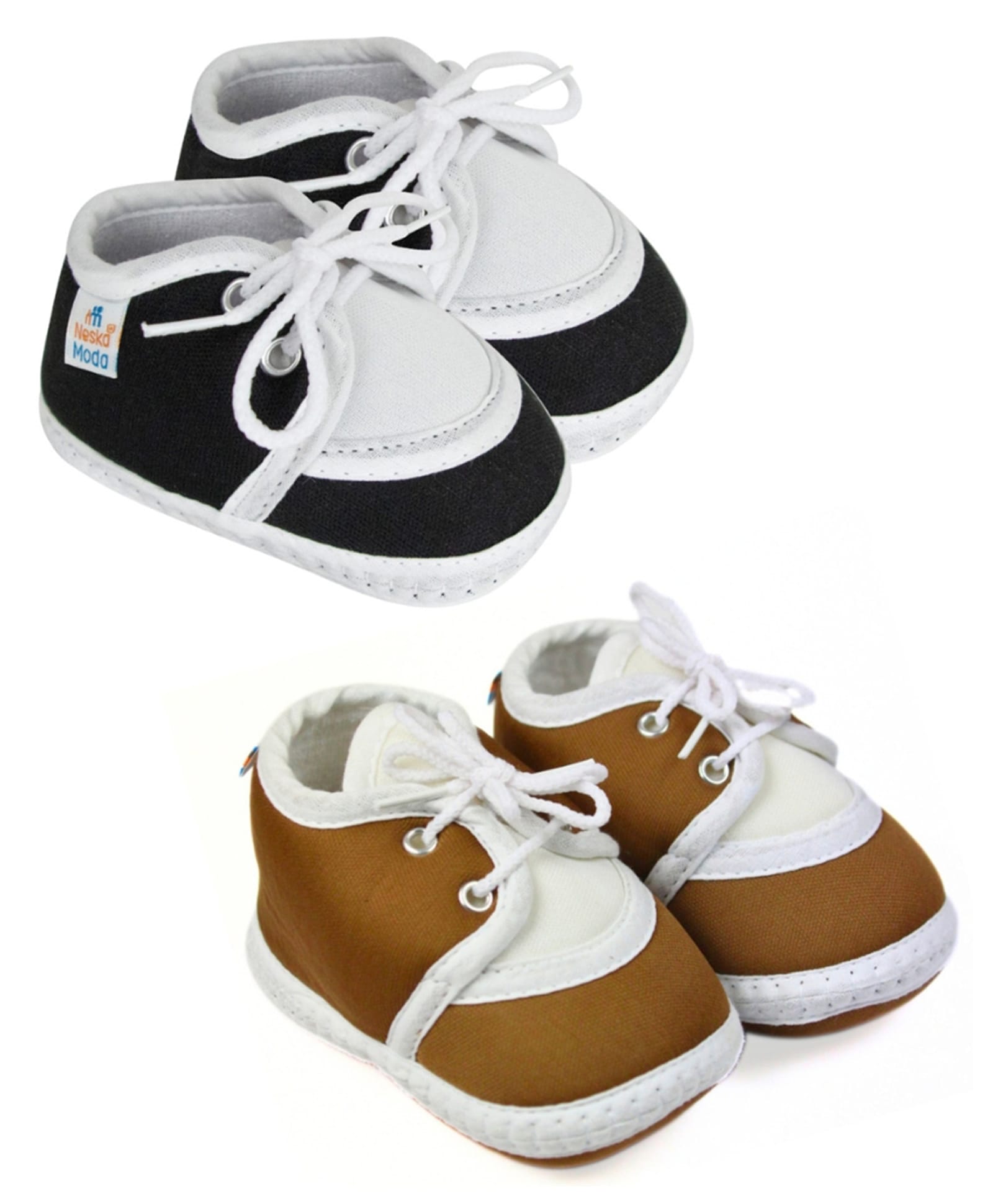 Neska Moda Pack Of 2 Colour Blocked Lace Up Booties - Black & Brown-picture-27