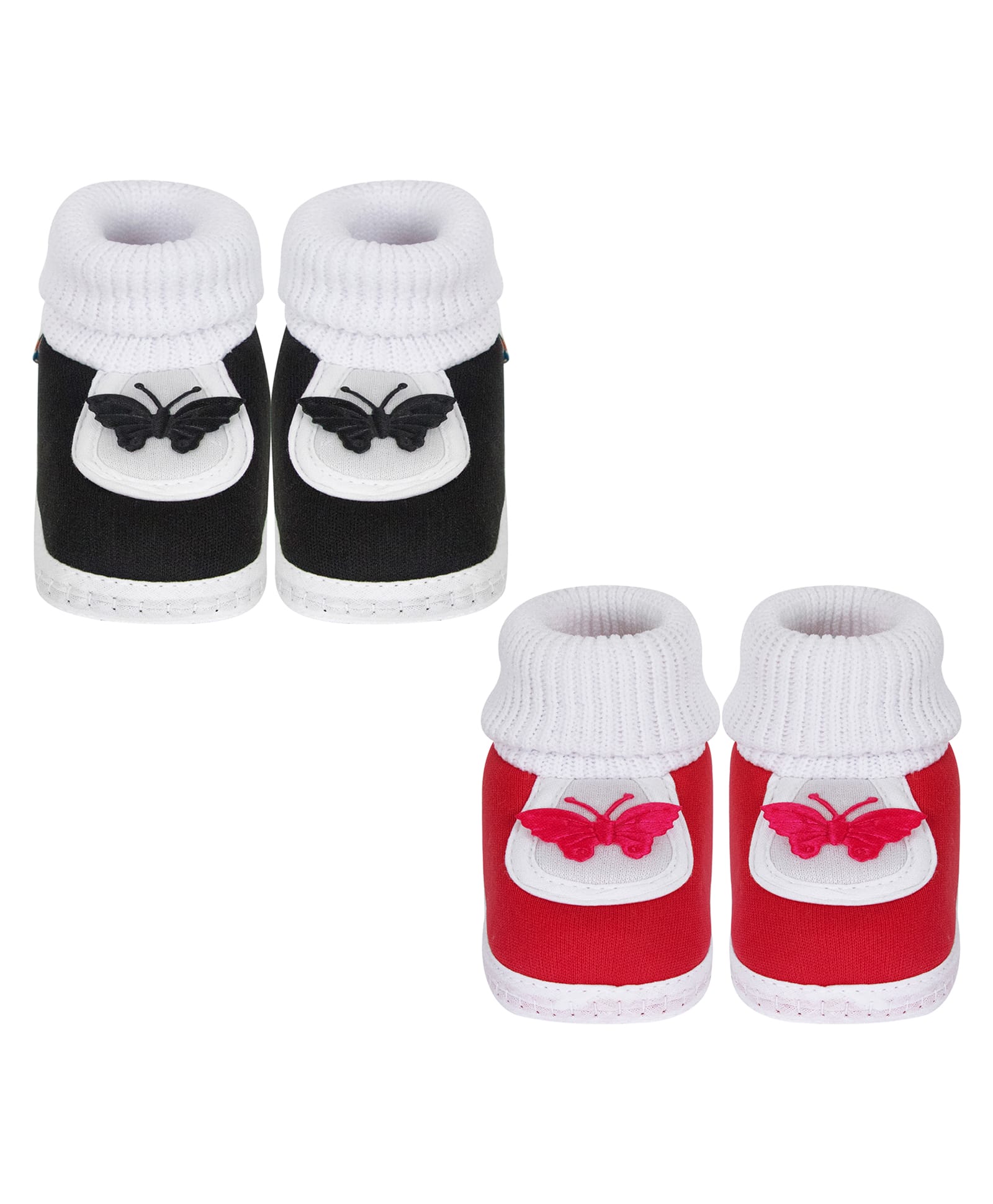 Neska Moda Cotton Pack Of 2 Pairs Butterfly Applique Detailed Slip On Booties - Black & Red-picture-25