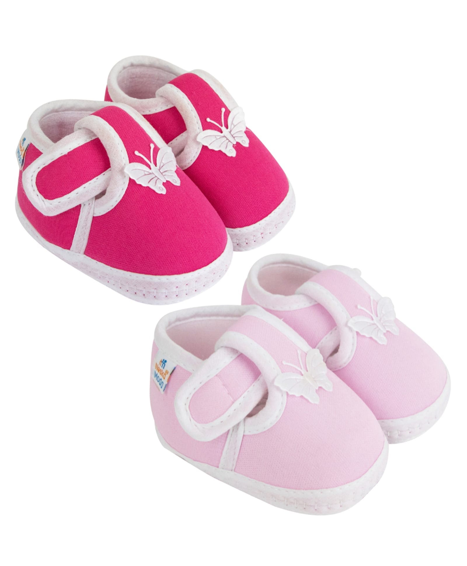 Neska Moda Cotton Pack Of 2 Pairs Butterfly Applique Detailed Velcro Closure Booties - Baby Pink & Rani Pink-image-20