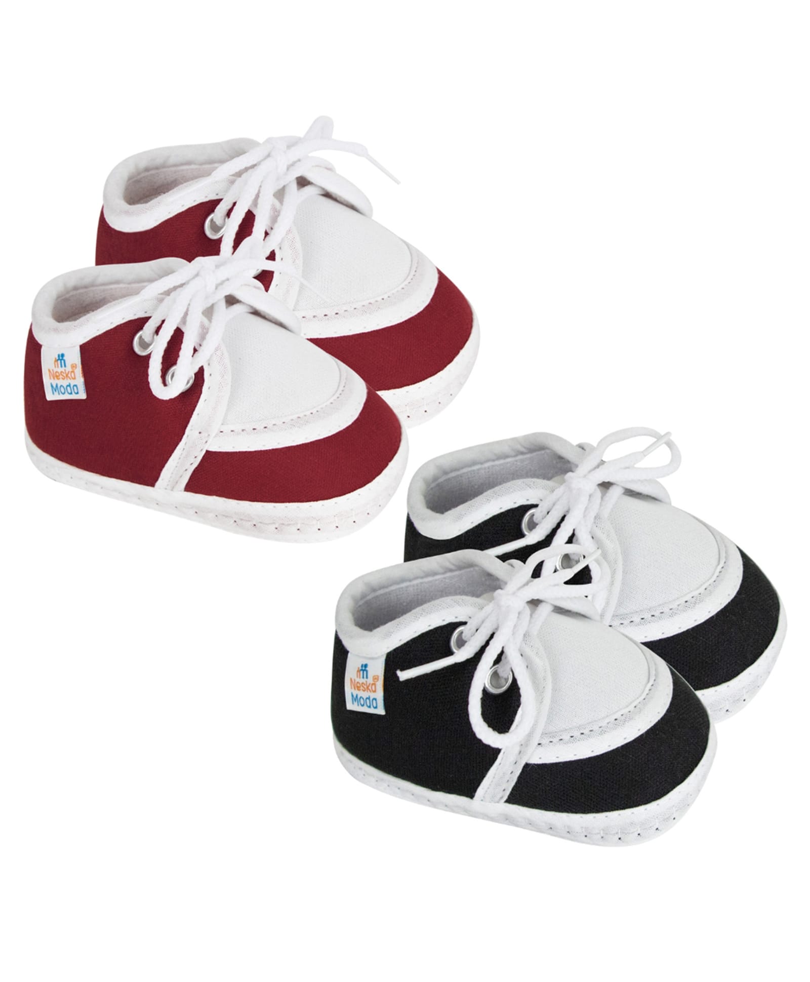 Neska Moda Cotton Pack Of 2 Pairs Solid Lace Up Booties -Maroon & Black-image-20
