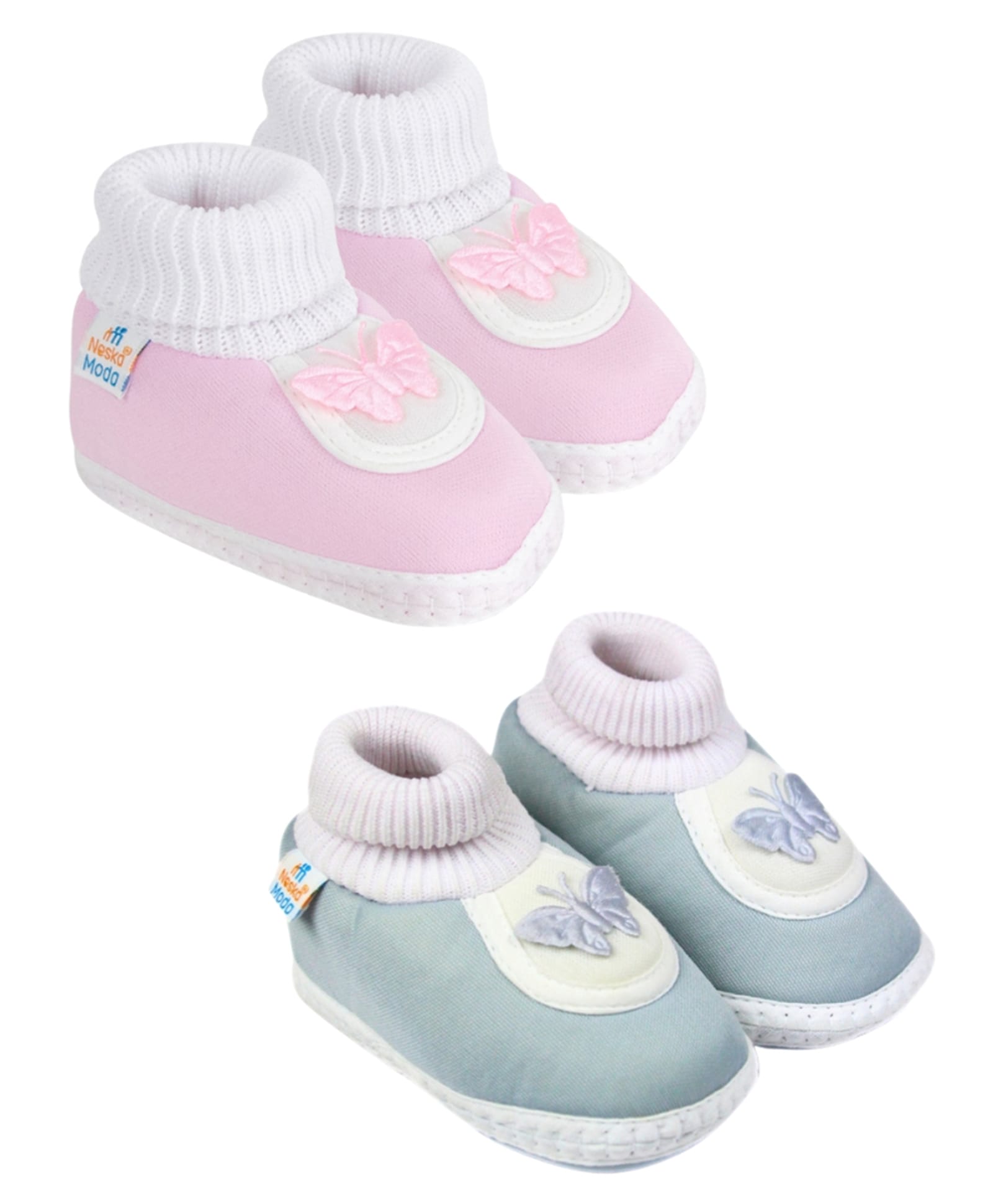 Neska Moda Cotton Pack Of 2 Pairs Butterfly Applique Detailed Slip On Booties - Baby Pink & Grey-picture-10