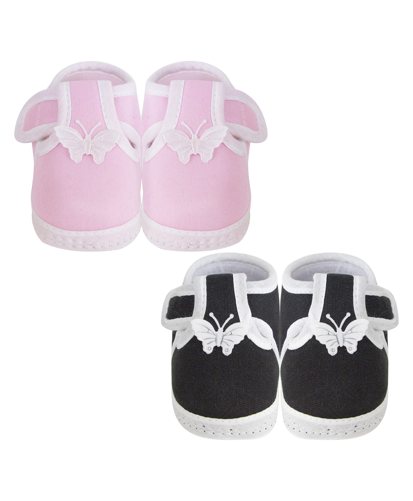 Neska Moda Cotton Pack Of 2 Pairs Butterfly Applique Detailed Velcro Closure Booties - Baby Pink & Black-picture-11