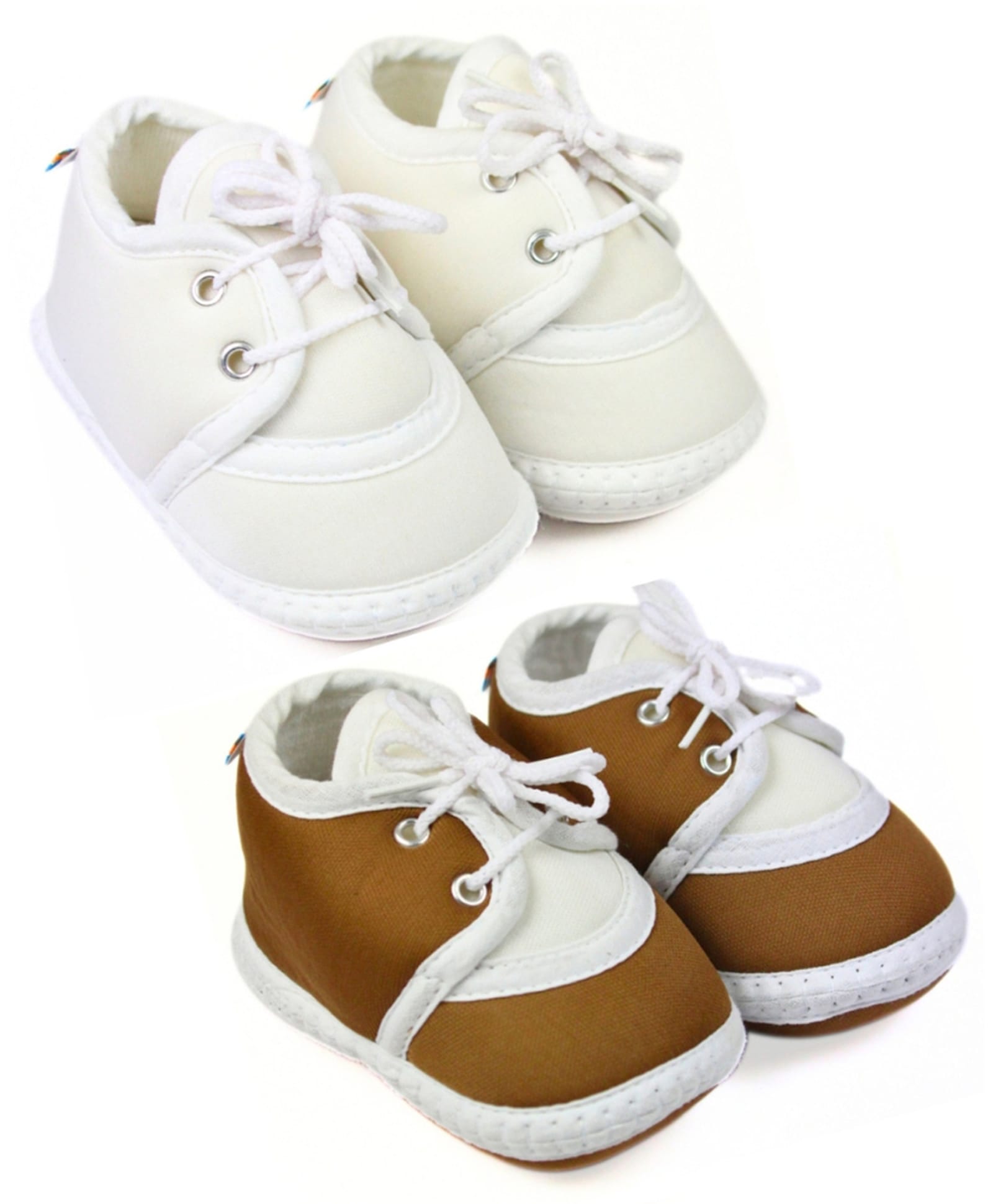 Neska Moda Cotton Pack Of 2 Solid Lace Up Booties - White & Brown-image-21