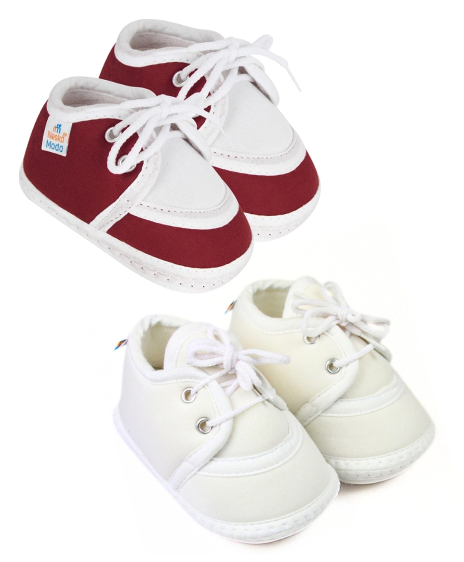 Neska Moda Cotton Pack Of 2 Solid Lace Up Booties - Maroon & White-picture-25