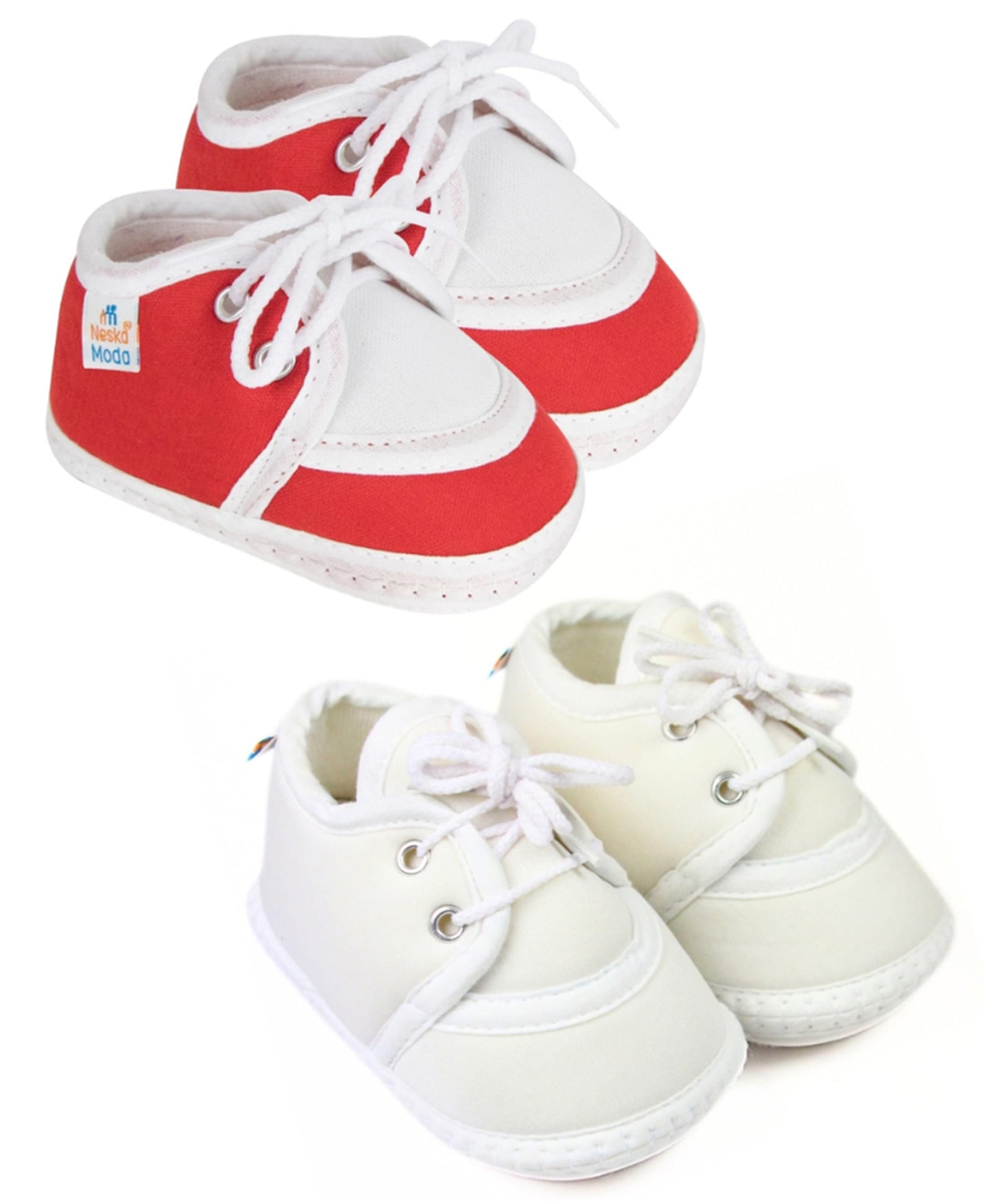 Neska Moda Cotton Pack Of 2 Solid Lace Up Booties - Red & White-image-15