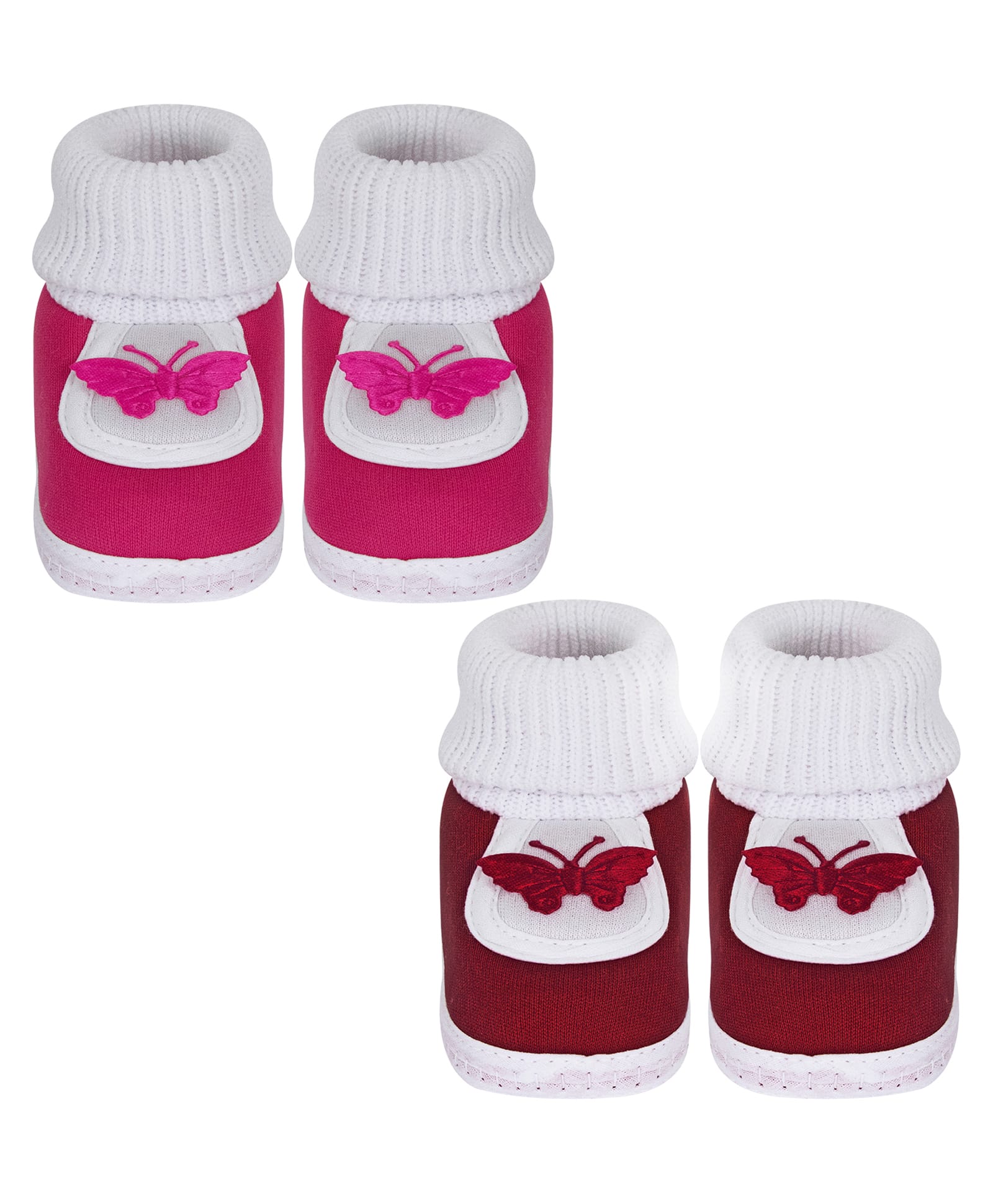 Neska Moda Cotton Pack Of 2 Butterfly Applique Detailed Slip On Booties - Maroon & Pink-picture-48