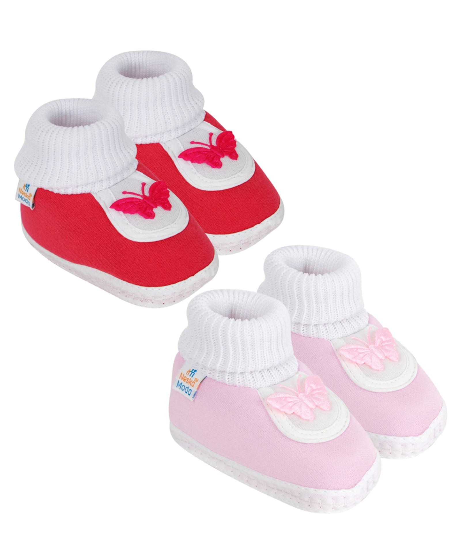 Neska Moda Cotton Pack Of 2 Butterfly Applique Detailed Slip On Booties - Red & Baby Pink-picture-12