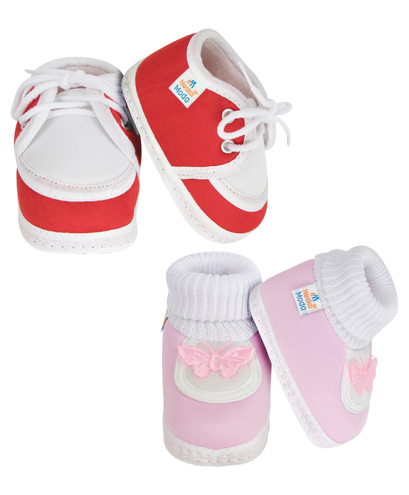 Neska Moda Set Of 2 Butterfly Applique Detailed & Colour Blocked Lace Up Booties - Red & Pink-picture-19