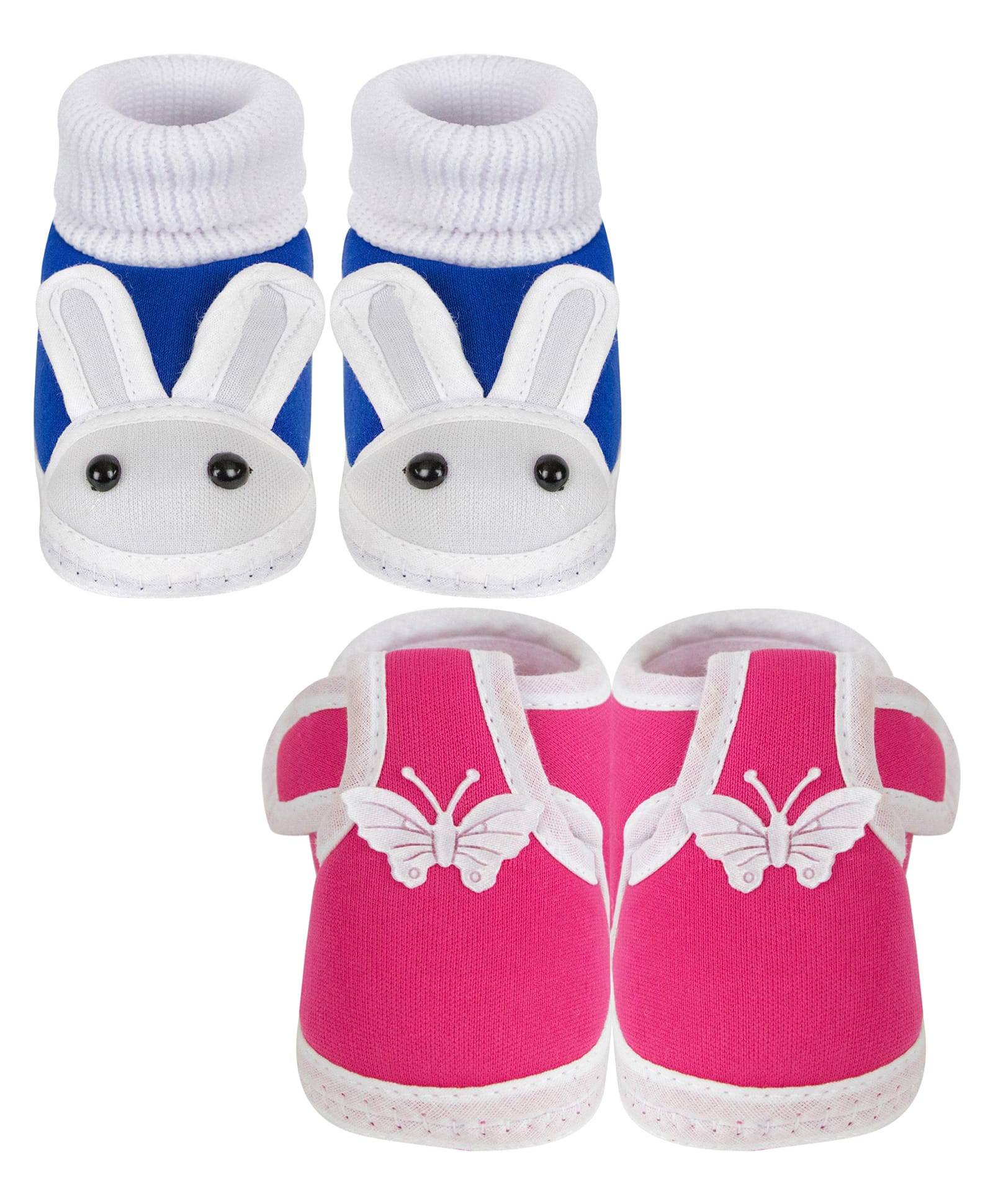 Neska Moda Pack Of 2 Butterfly Applique & Bunny Designed Velcro Closure Booties - Blue Pink & White-picture-12