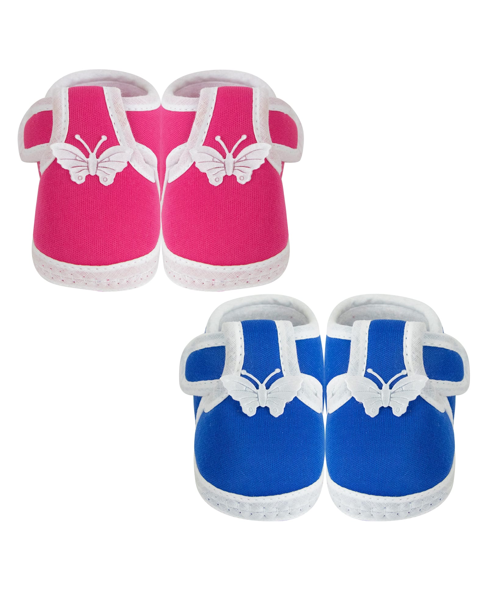 Neska Moda Pack Of 2 Butterfly Applique Detailed Velcro Closure Booties - Rani Pink & Blue-image-21
