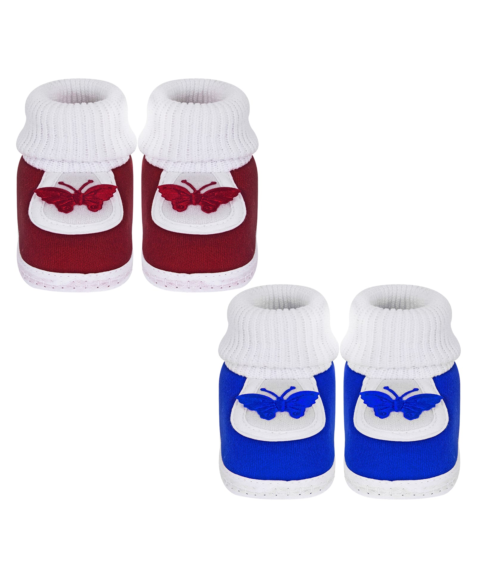 Neska Moda Pack Of 2 Butterfly Applique Detailed Slip On Booties - Maroon & Blue-image-5