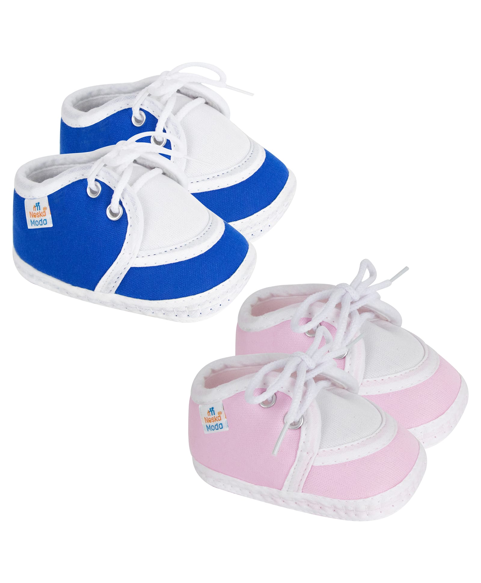 Neska Moda Pack Of 2 Colour Blocked Lace Up Booties - Baby Pink & Blue-image-3