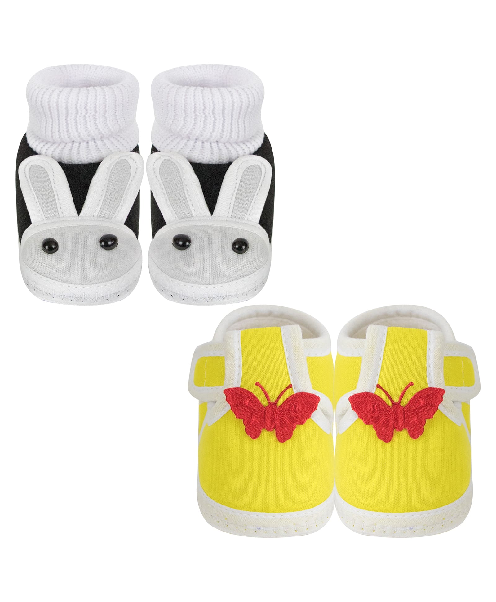 Neska Moda Pack Of 2 Butterfly Applique & Bunny Designed Booties - Black Yellow & White-image-27