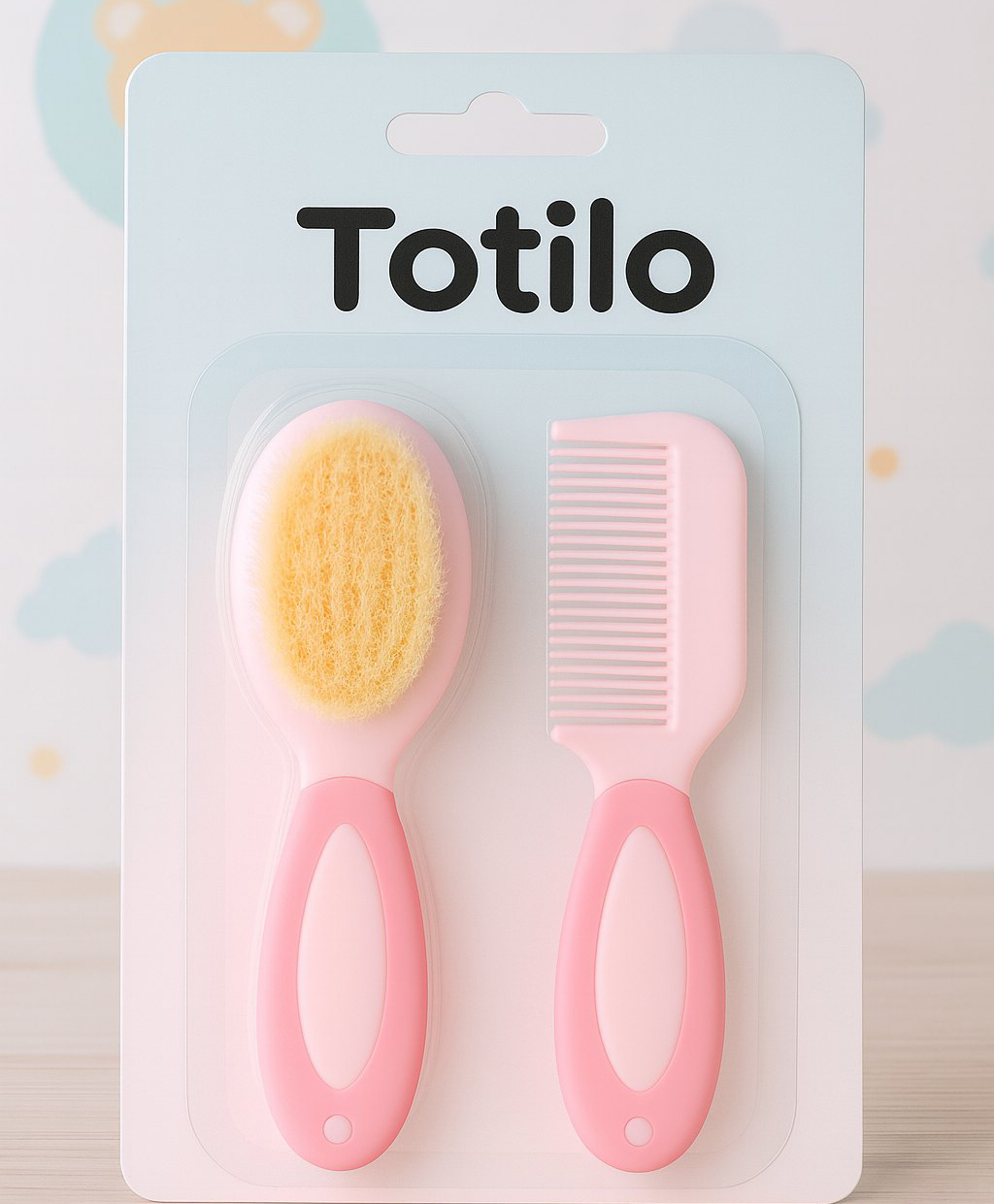 Totilo Baby Hair Comb & Brush Set | Soft Natural Bristles Brush - Pink-image-42