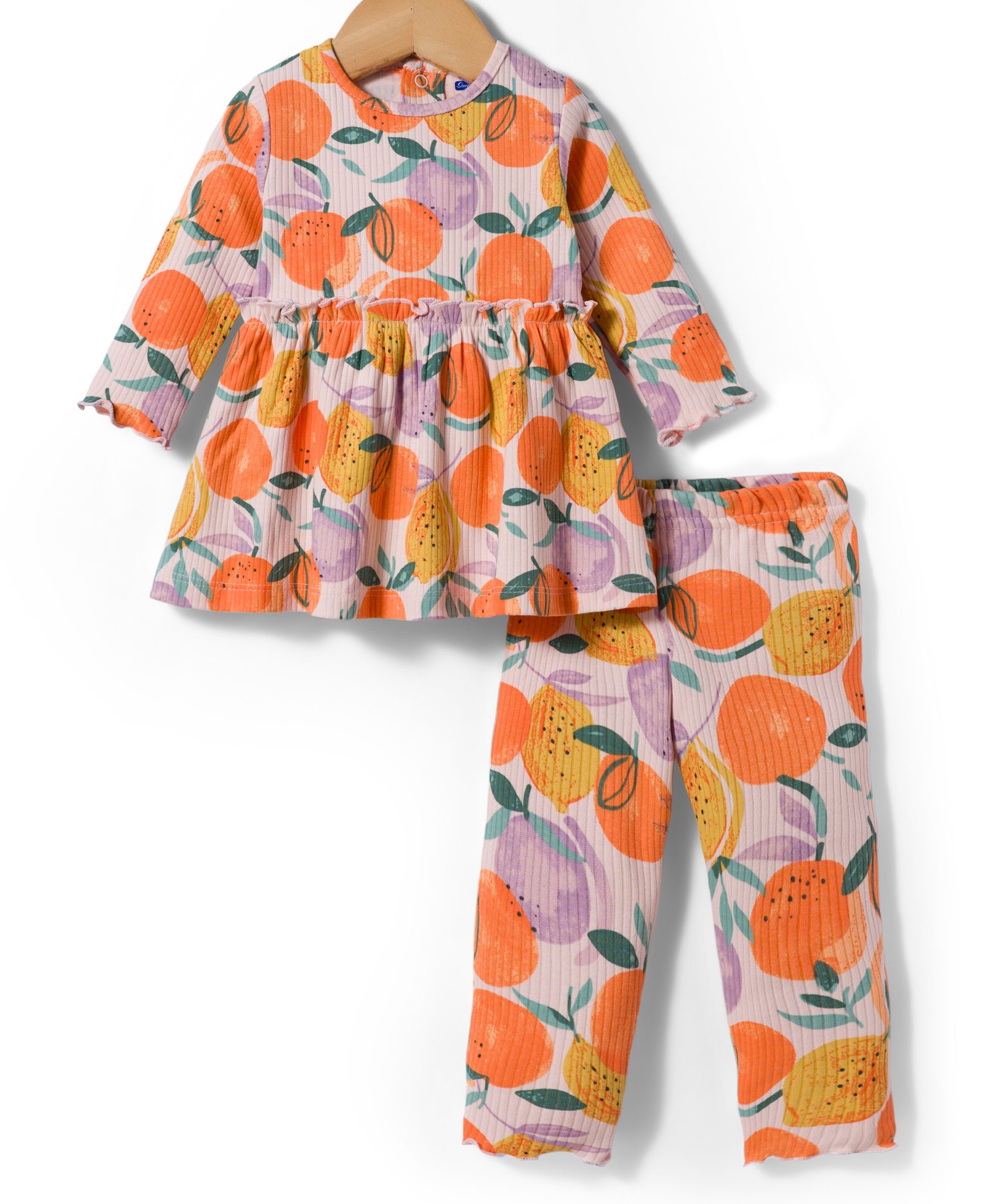 Simply Interlock Knit Full Sleeves Top & Leggings Co-ord Set With Fruit Print - Pink-image-35