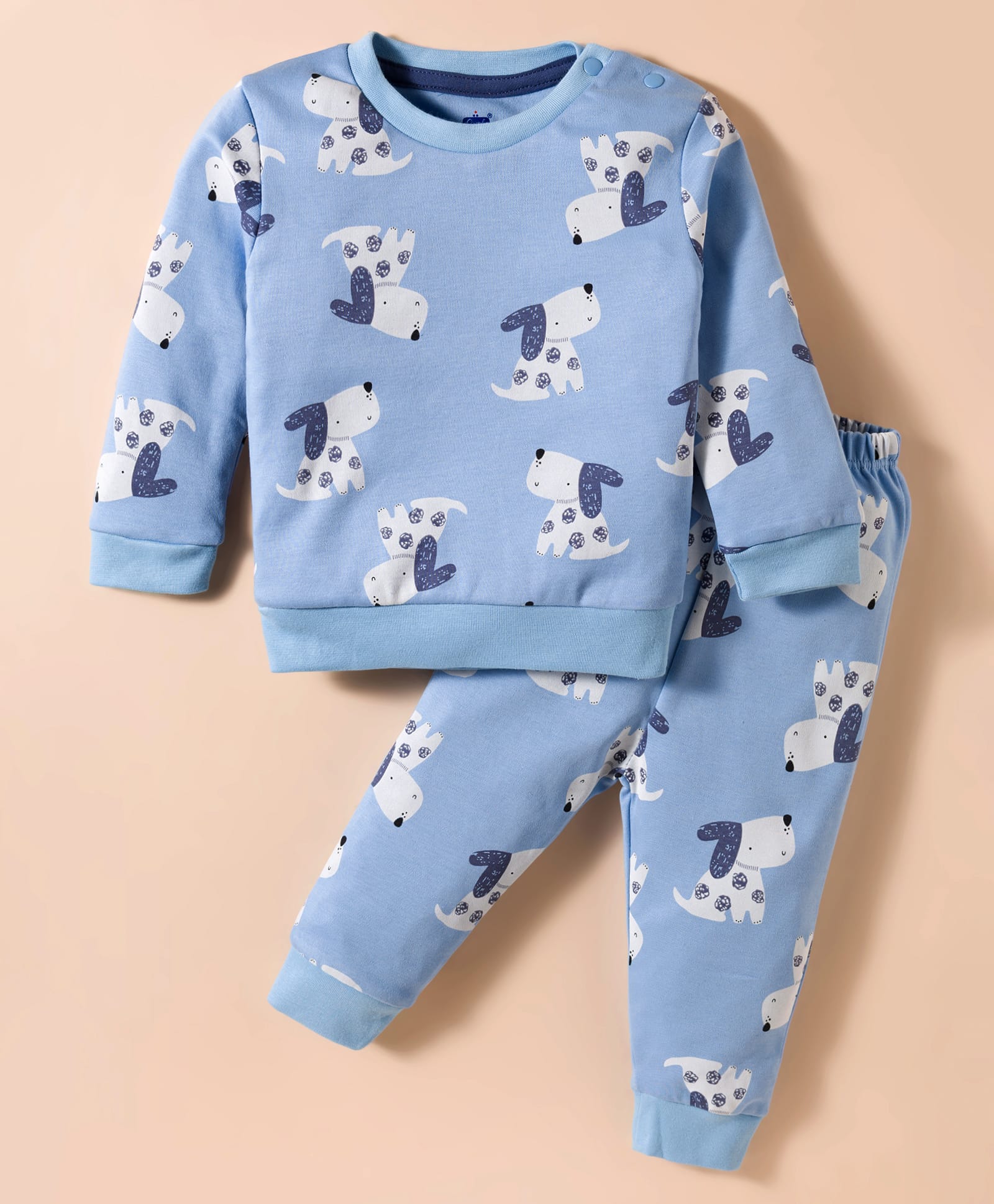 Simply Interlock Knit Full Sleeves Co-ord T-Shirt & Joggers Set with Dog Print - Light Blue-image-45