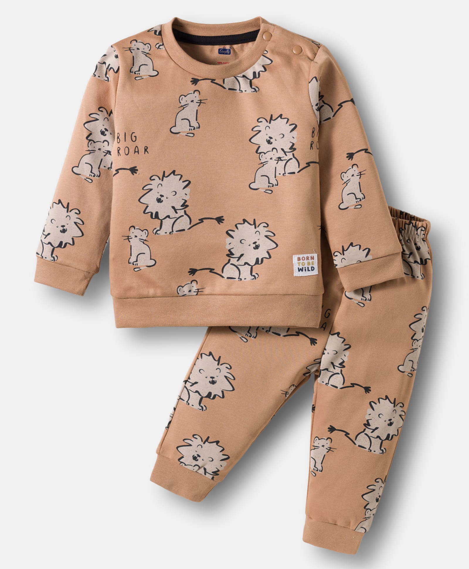 Simply Interlock Knit Full Sleeves Co-ord T-Shirt & Joggers Set with Dog Print - Brown-picture-14