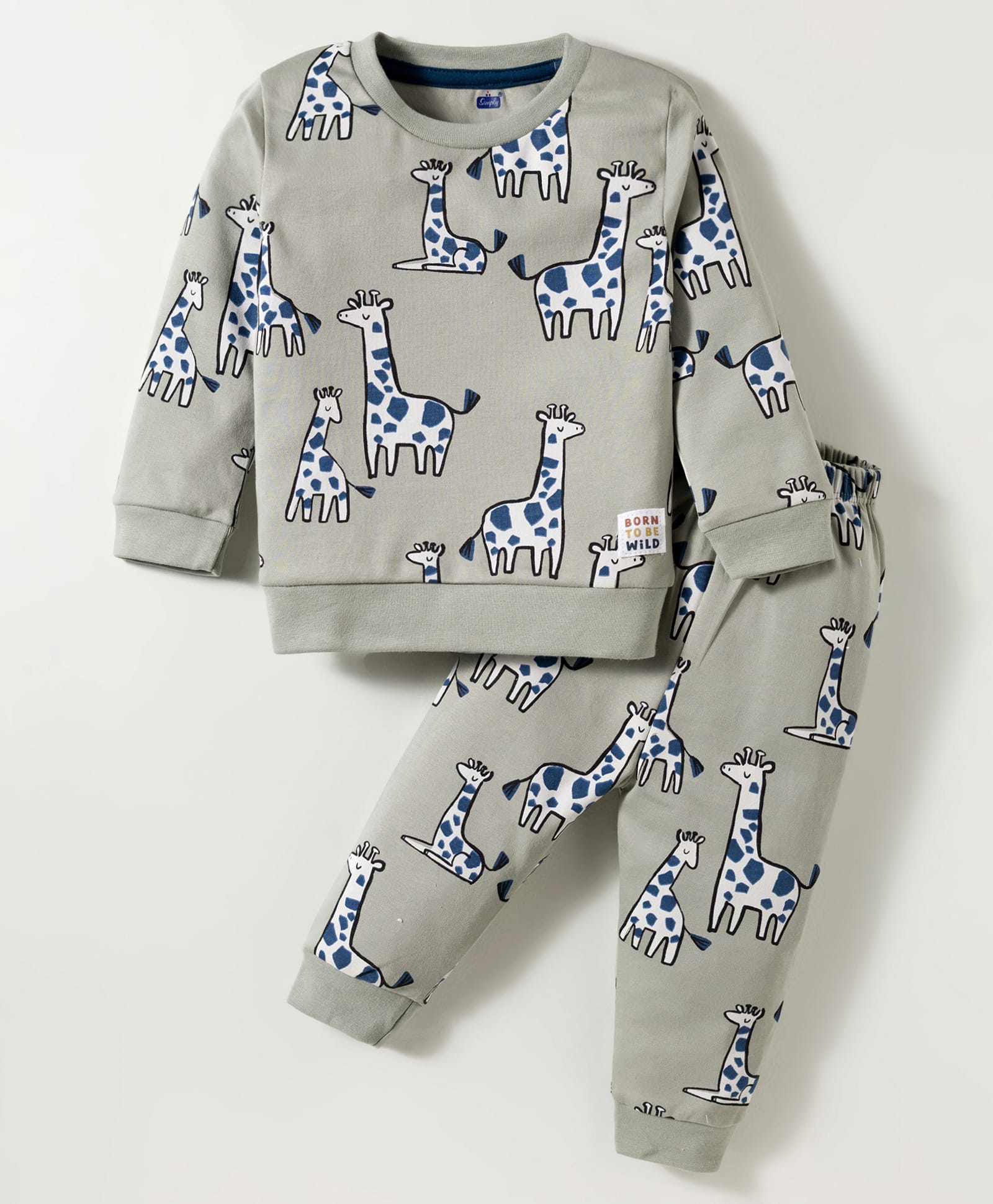 Simply Interlock Knit Full Sleeves Co-ord T-Shirt & Joggers Set with Giraffe Print- Grey-image-32