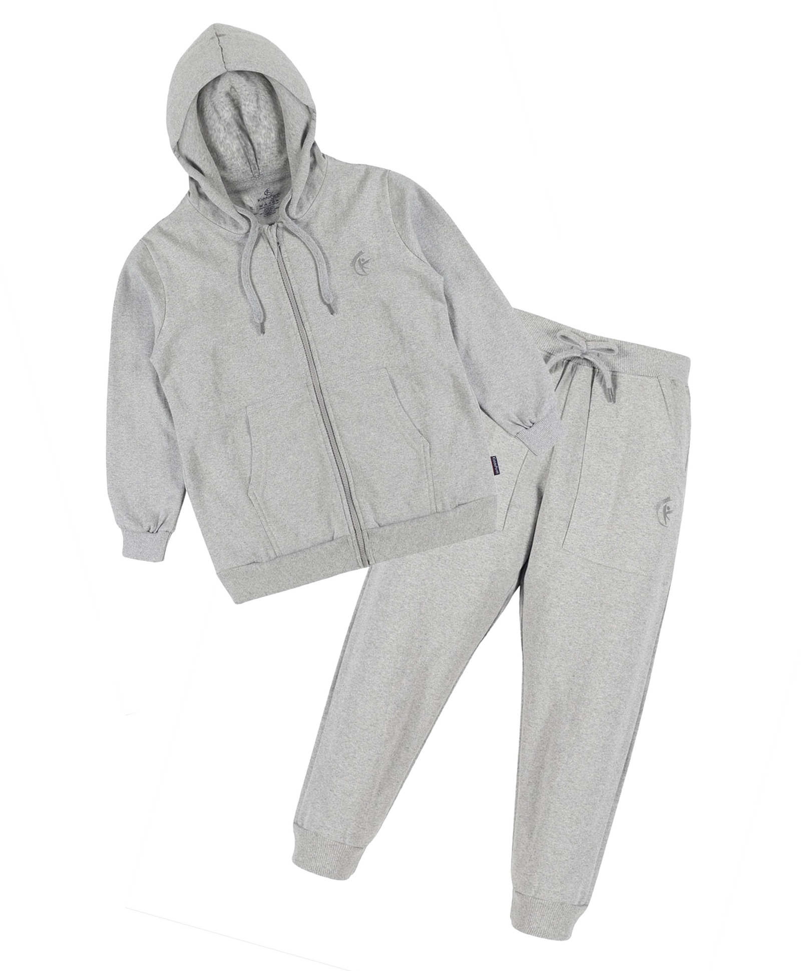 Kiddopanti Fleece Knit Full Sleeves Brand Logo Printed Light Winter Hooded Sweatshirt With Track Pants Set - Grey Melange-image-13