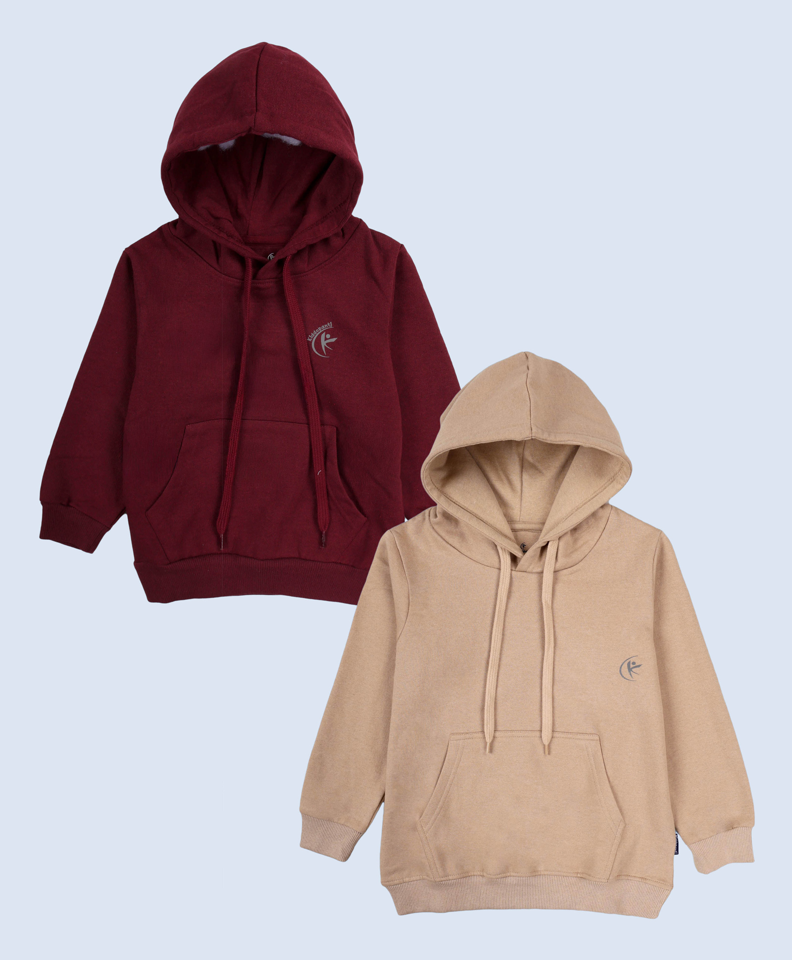 Kiddopanti Fleece Knit Pack Of 2 Full Sleeves Brand Logo Printed Light Winter Hooded Sweatshirts - Maroon & Beige-picture-25