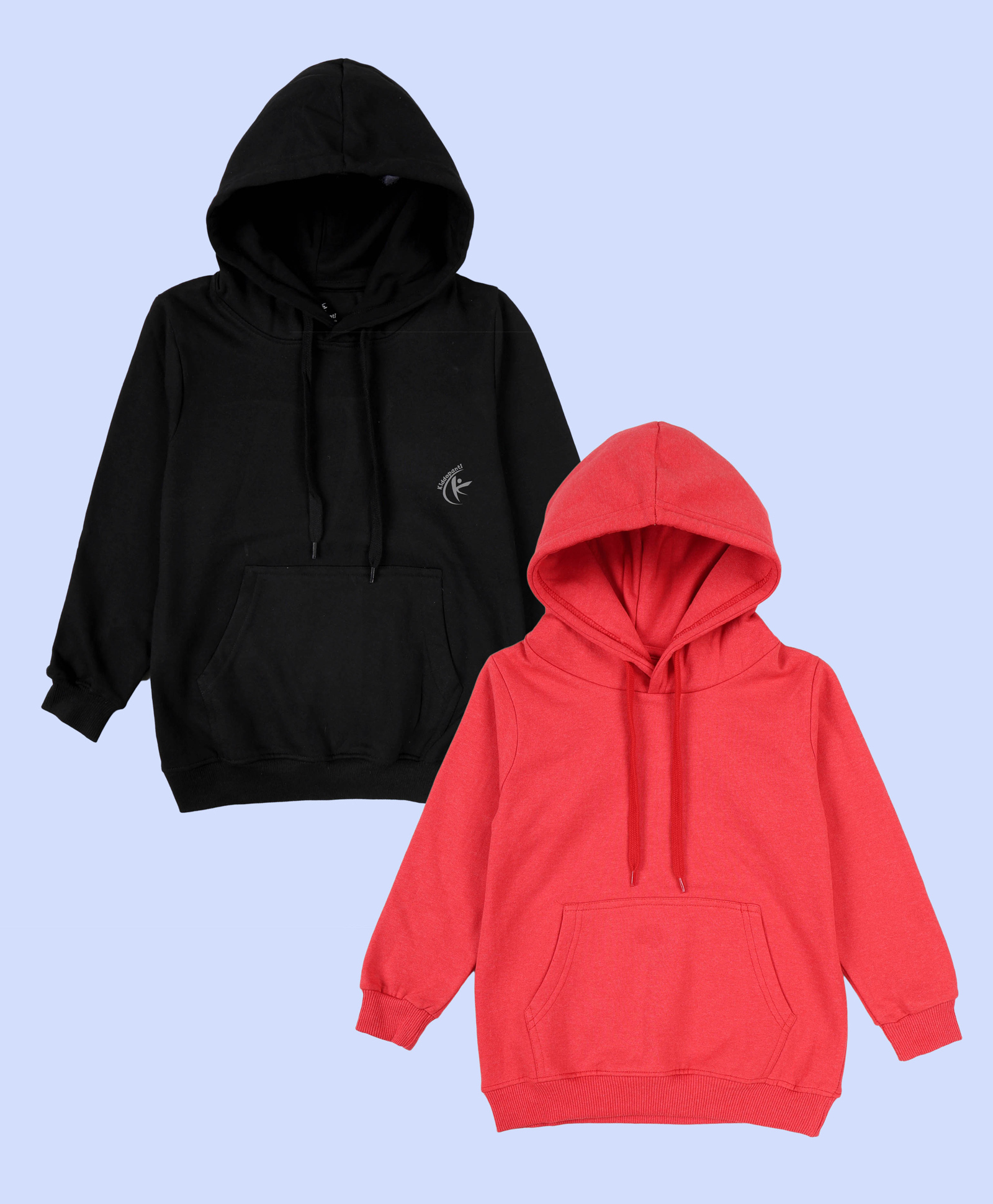 Kiddopanti Fleece Knit Pack Of 2 Full Sleeves Brand Logo Printed Light Winter Hooded Sweatshirts - Coral & Black-picture-32