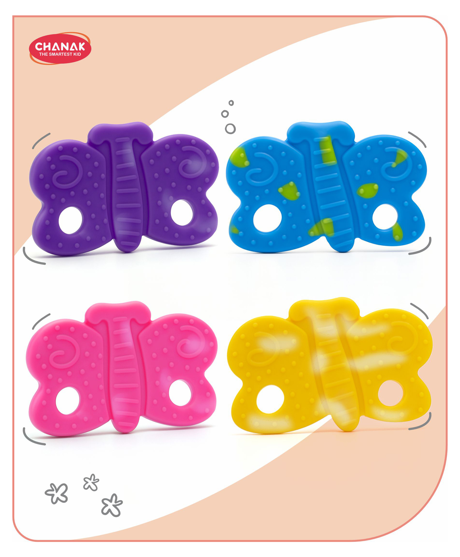 Aditi Toys Soft Silicone Pack of 4 Butterfly Shape Teether for Babies 4 Months, Soft & Durable Non Toxic BPA Free Teether with Dual sided Textured Surface for Soothing Gums(Colors As Per Availability)-image-9