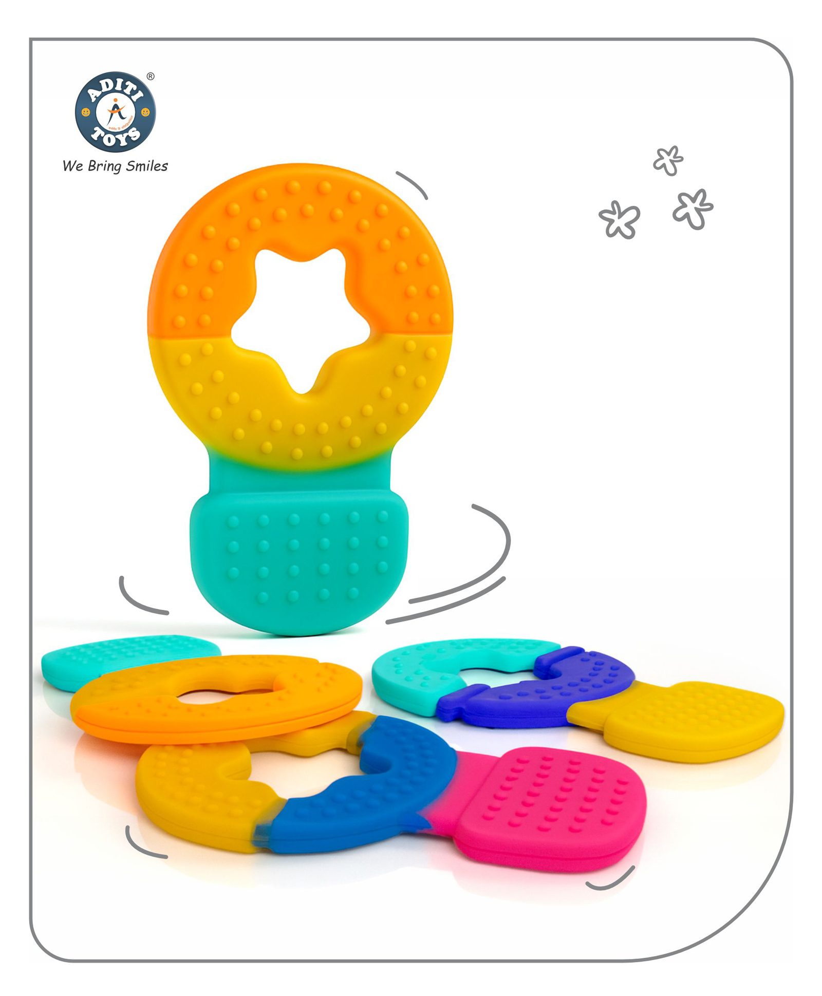 Aditi Toys Soft Silicone Pack of 4 Little Star Teether for Babies 4 Months, Soft, Durable Non Toxic BPA Free Teething Toy, Dual sided Textured Surface for Soothing Gums (Colors As Per Availability)-picture-29