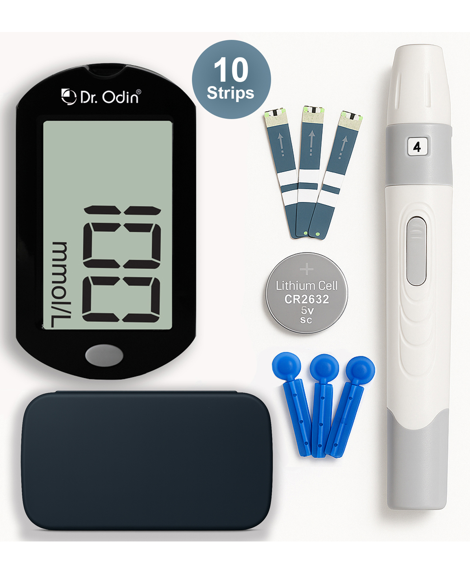 Dr. Odin Blood Glucose Monitoring System GDH-FAD Self And Professional Monitoring Meter Kit With Vial of 10 Strips, 10 Lancets And A Lancing Device.-picture-12