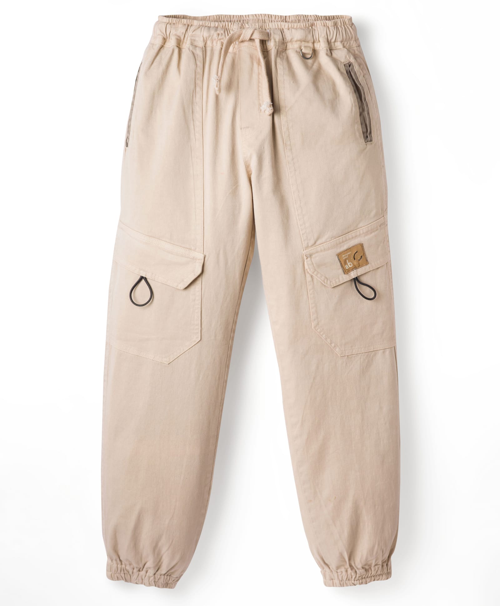 kookie kids india Kookie Kids Twill Woven Full Length Solid Cargo Trouser - Beige-picture-22